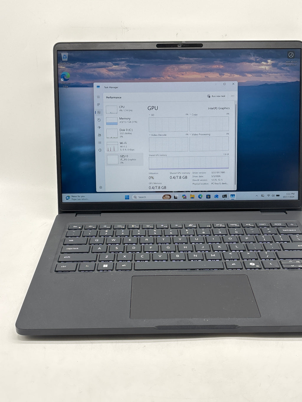 Dell Pro 14 PC14250 Intel Core 7 150U 16GB RAM 256GB SSD 14in Black - Used