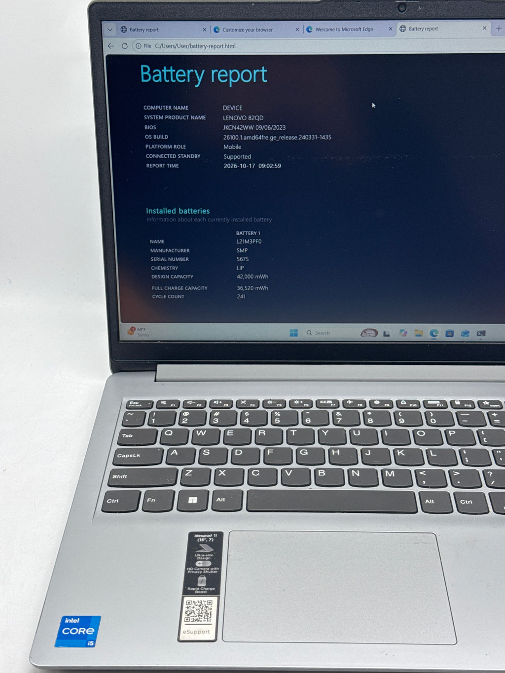 Lenovo IdeaPad 1i 15IAU7 Core i5 1235U 8GB RAM 512GB SSD 15.6in Silver - Used