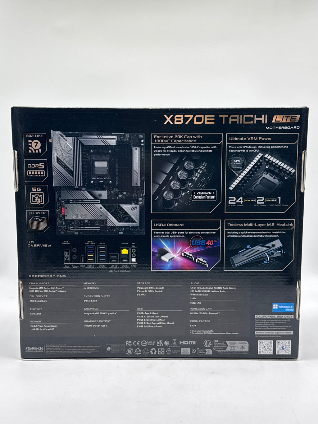 ASRock X870E Taichi Lite AM5 EATX Motherboard DDR5 Wi-Fi 7 - Used