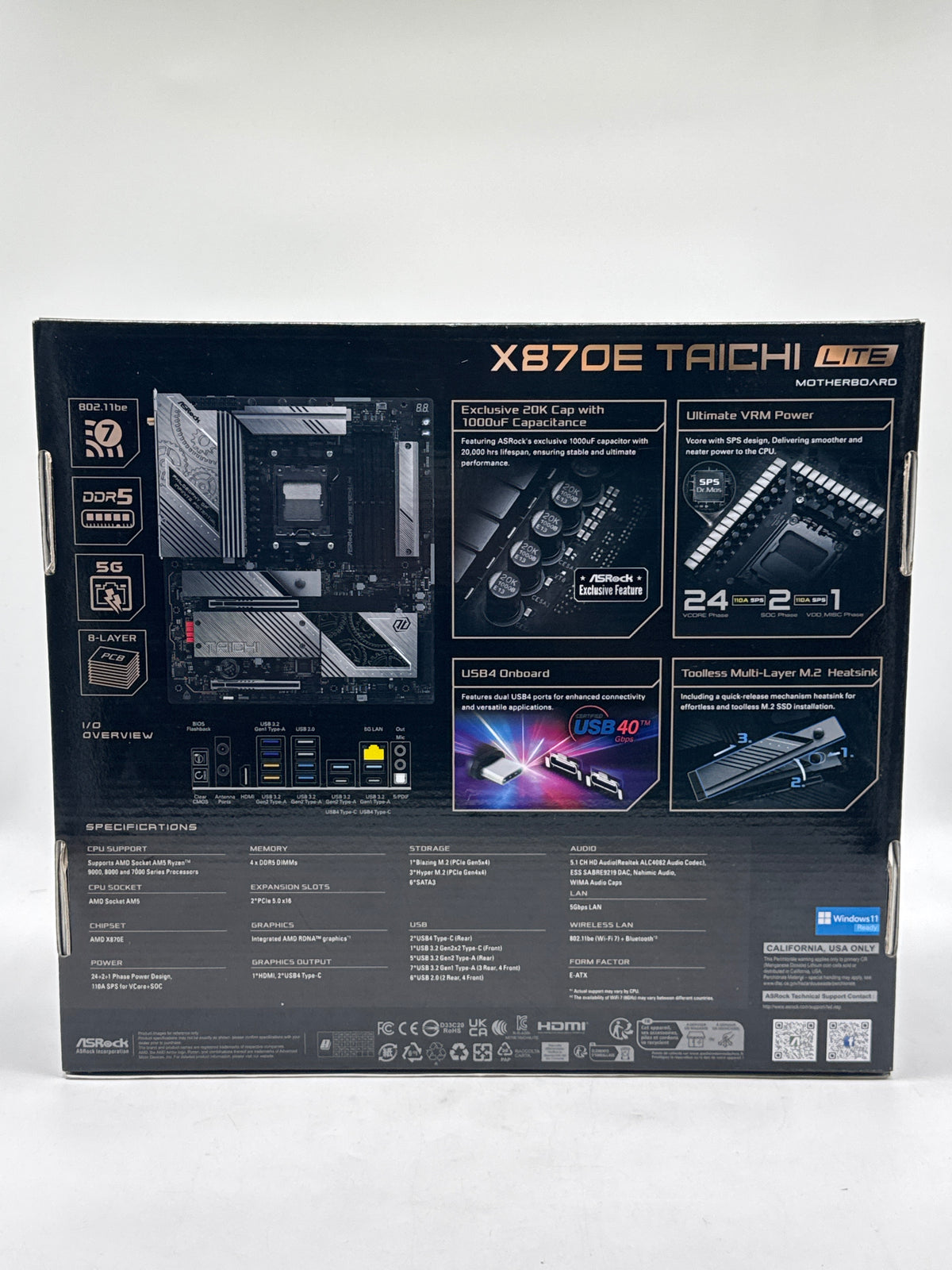 ASRock X870E Taichi Lite AM5 EATX Motherboard DDR5 Wi-Fi 7 - Used