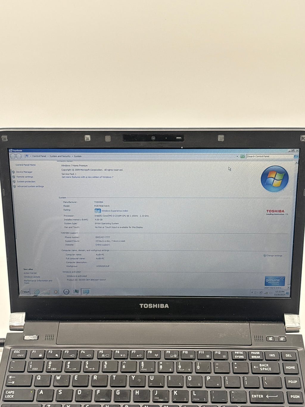 Toshiba Portege R835-P50X i3 4GB RAM 64GB SSD