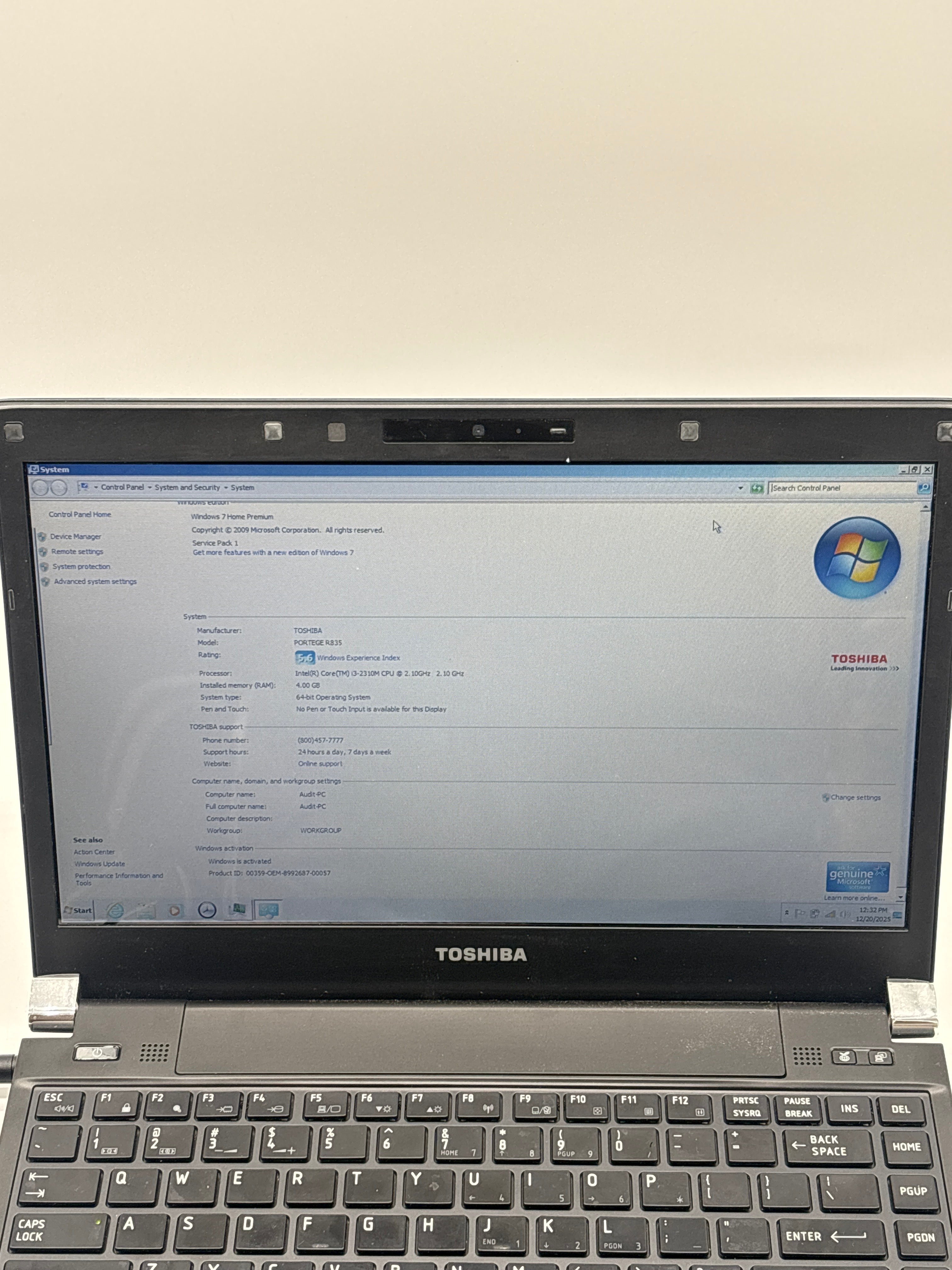 Toshiba Portege R835-P50X i3 4GB RAM 64GB SSD