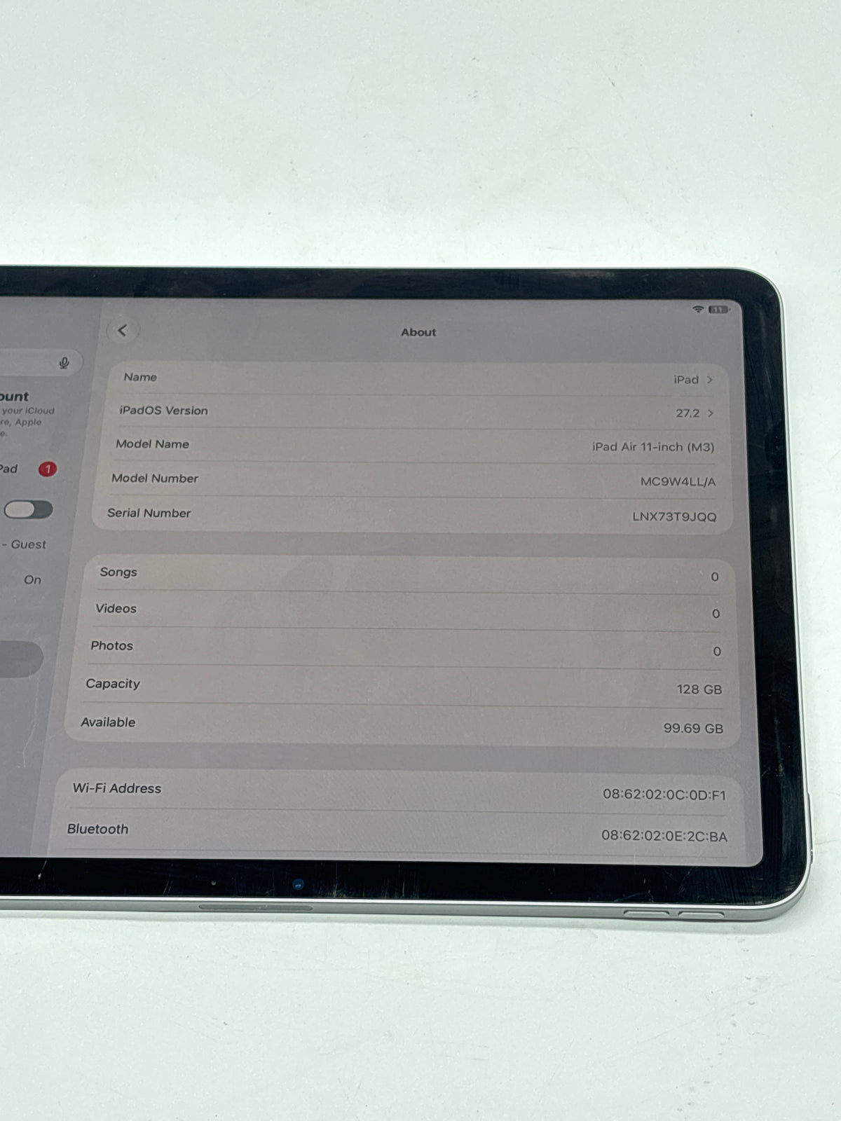 Apple iPad Air 11in M3 A3266 128GB Wi-Fi Space Gray - Used