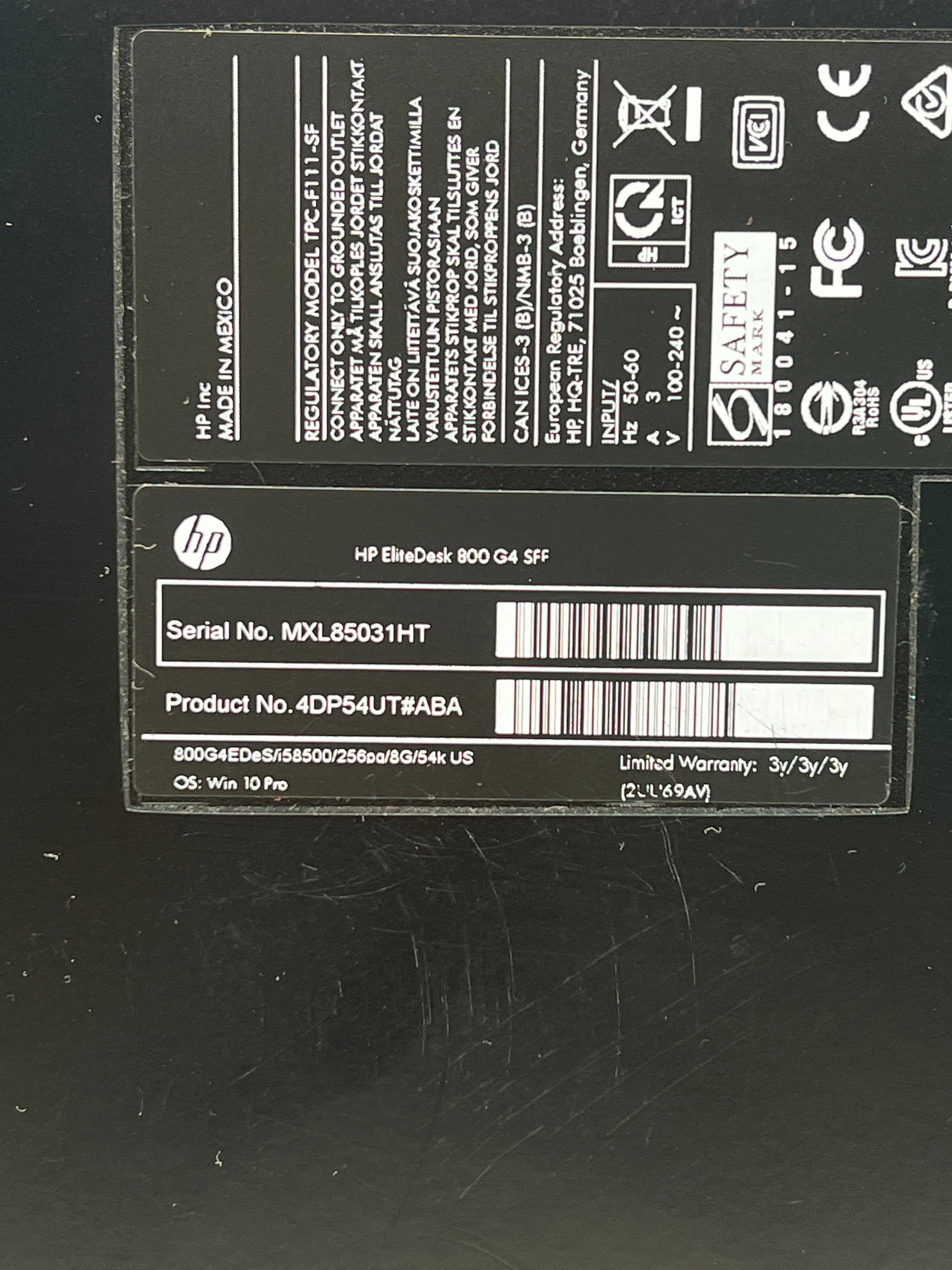 HP Elitedesk 800 G4 SFF i5-8500 16GB RAM 256GB SSD - Used