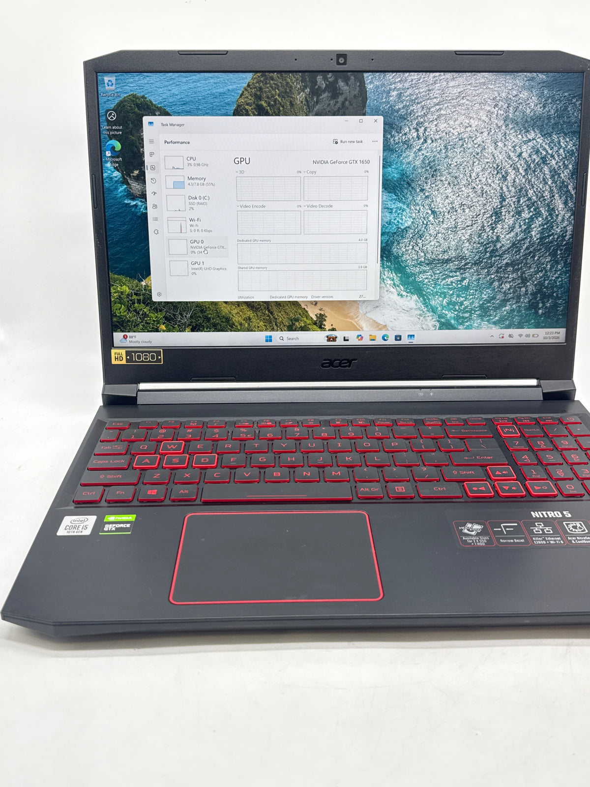 Acer Nitro 5 N20C1 15.6in i5-10300H 8GB RAM 256GB SSD GTX 1650 - Used