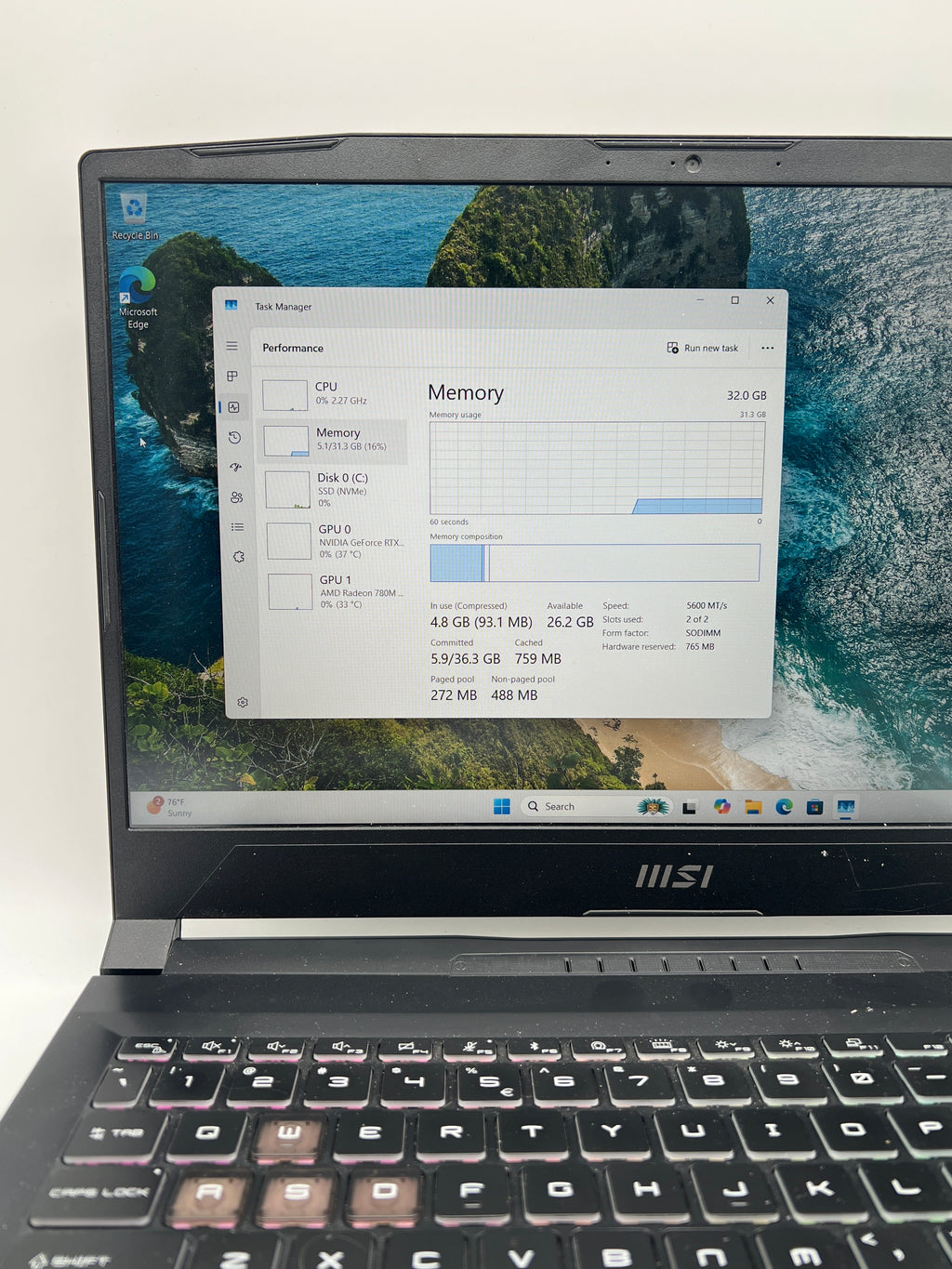MSI Katana A15 AI Ryzen 7 8845HS 32GB RAM 1TB SSD RTX 4060 - Used