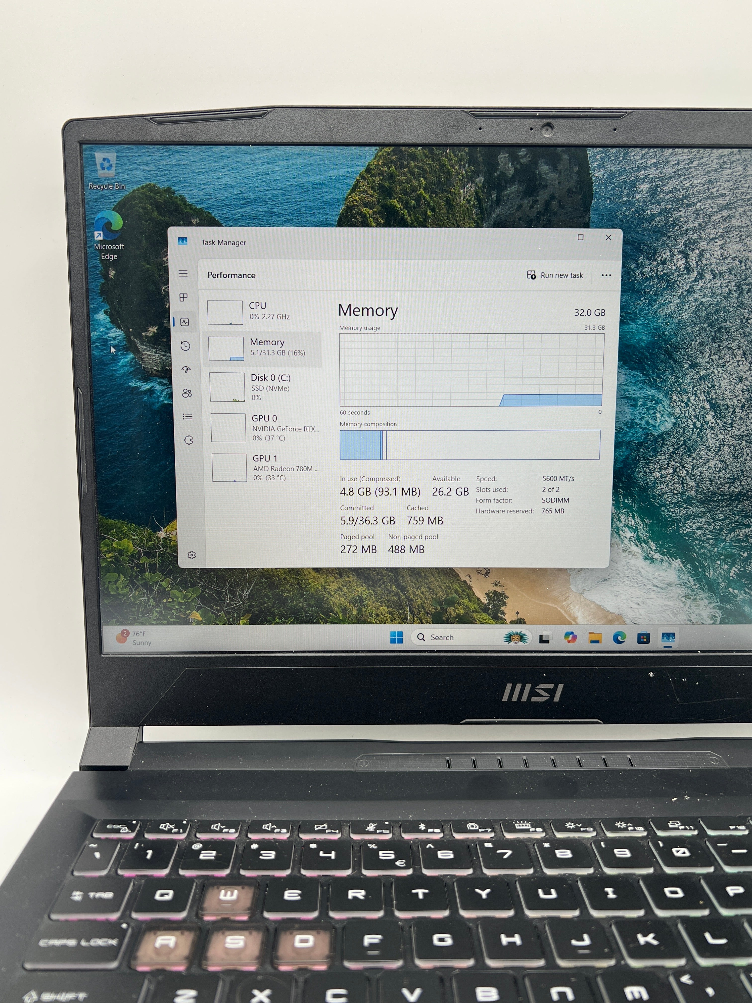 MSI Katana A15 AI Ryzen 7 8845HS 32GB RAM 1TB SSD RTX 4060 - Used