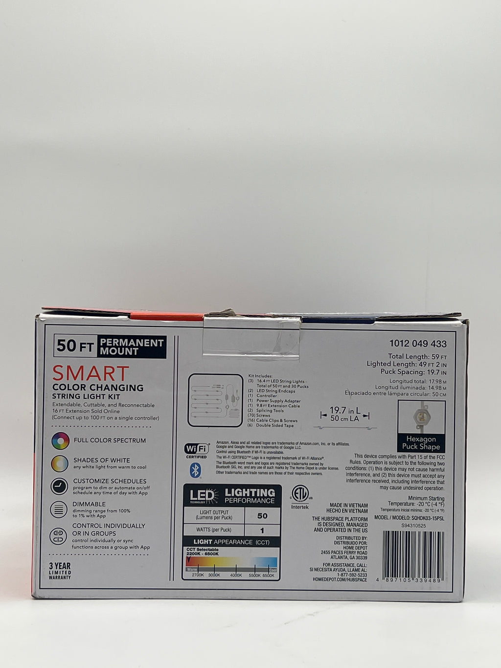 Hampton Bay Permanent Mount 50 Ft String Light Multicolor Indoor Outdoor