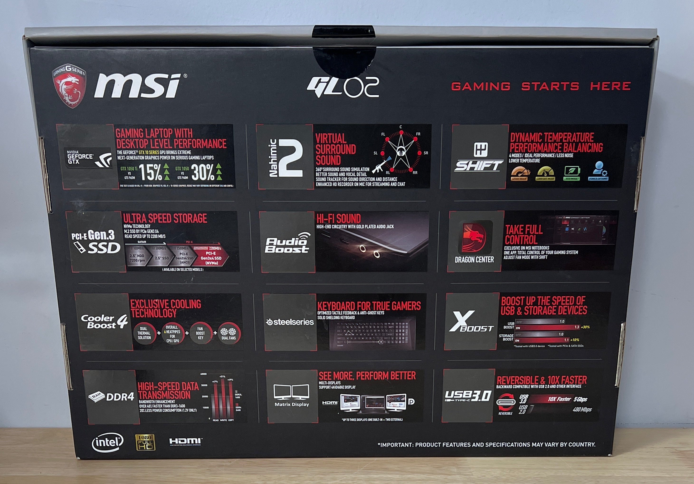 MSI GL62M 7RD i7-7700HQ 16GB RAM 1TB HDD GTX 1050 - Used with Box