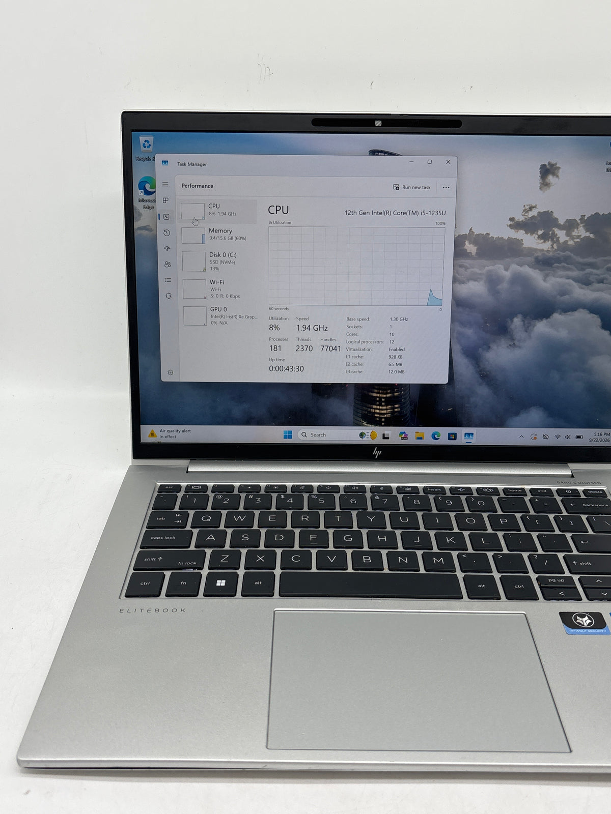 HP EliteBook 840 G9 14" Intel Core i5-1235U 16GB RAM 512GB SSD Silver - Used