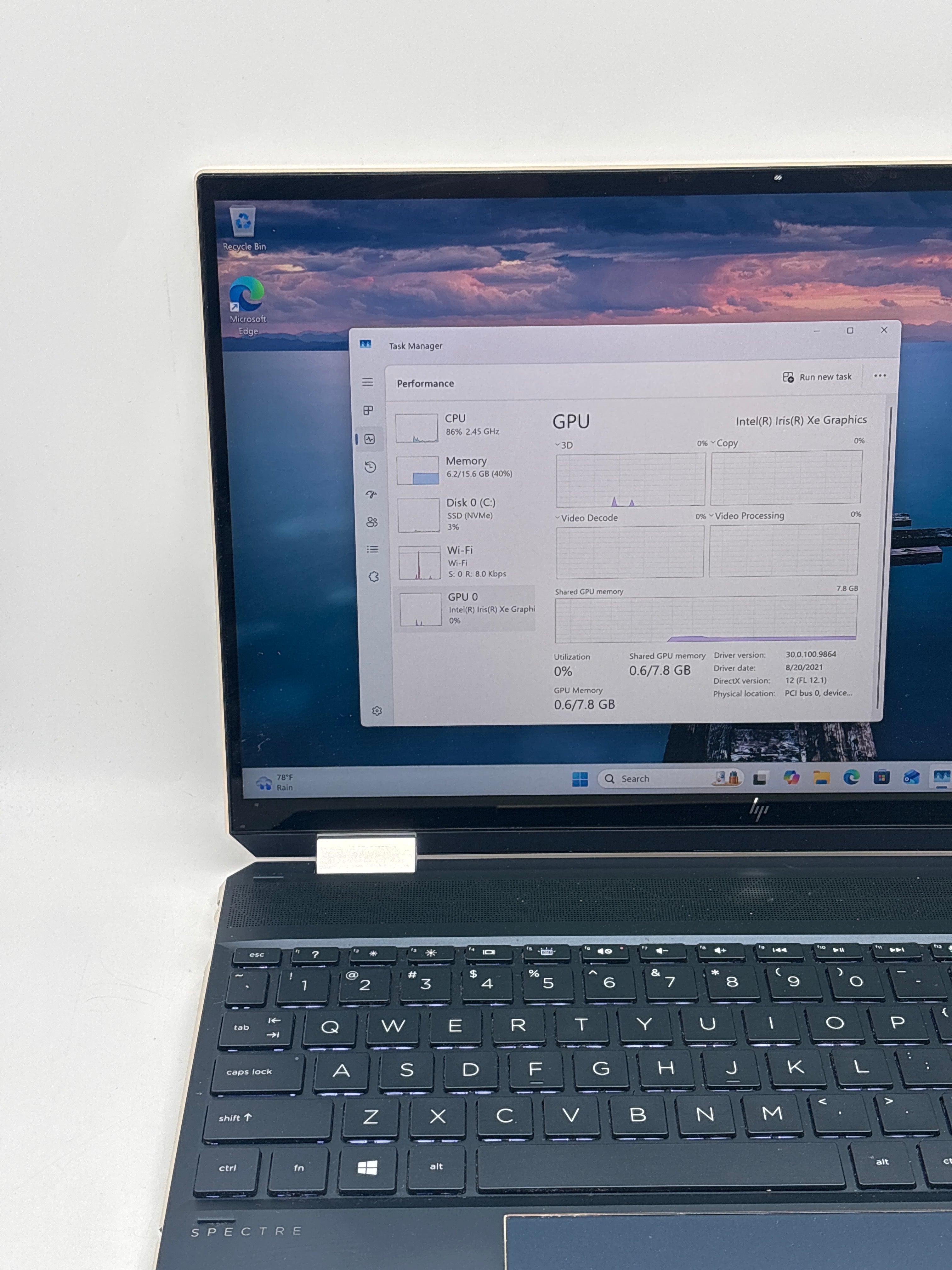 HP Spectre x360 15t-eb100 2-in-1 i7-1165G7 16GB RAM 256GB SSD Used