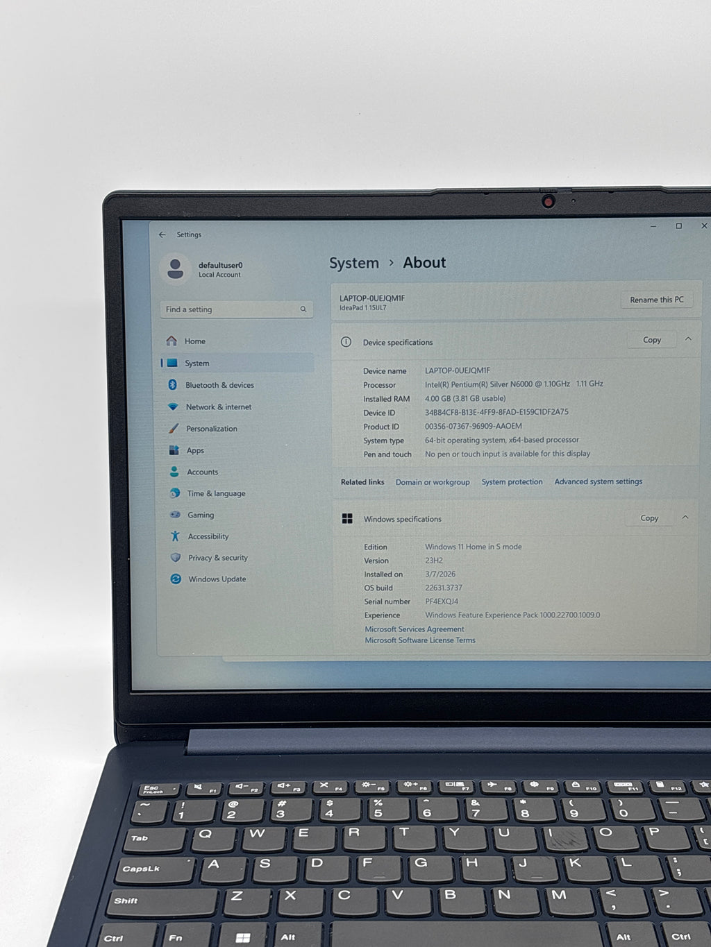 Lenovo Ideapad 1 15IJL7 Pentium N6000 4GB RAM 128GB SSD