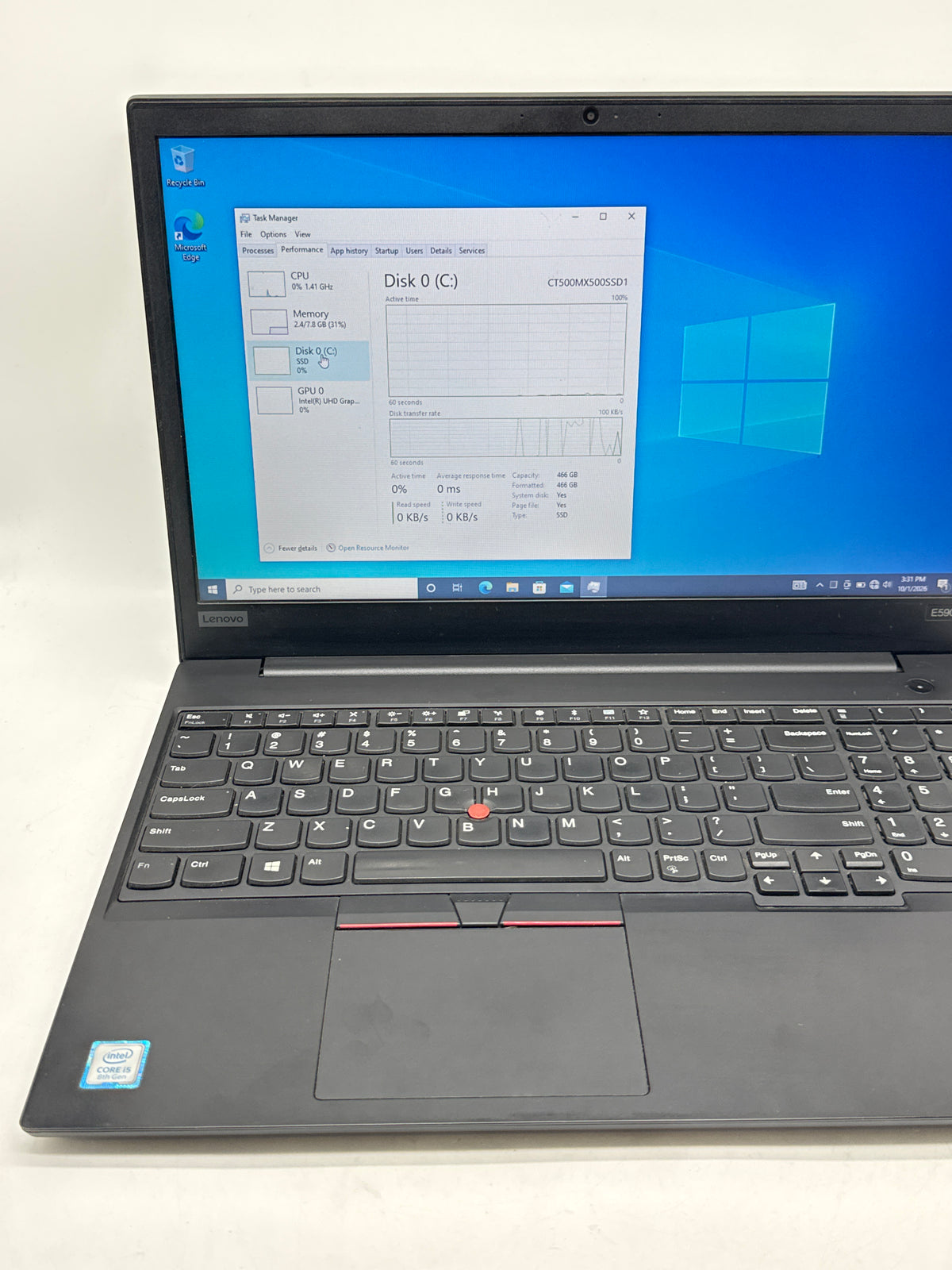 Lenovo ThinkPad E590 15.6in Core i5 8265U 8GB RAM 512GB SSD - Used