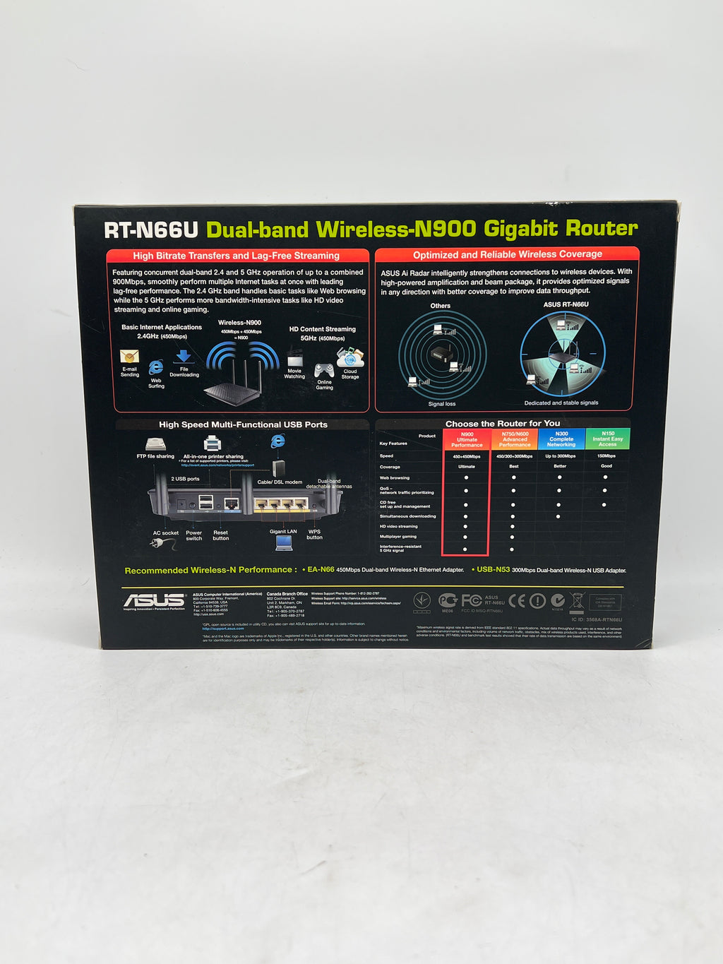 ASUS RT-N66U Dual-band Wireless-N900 Gigabit Router - Open Box