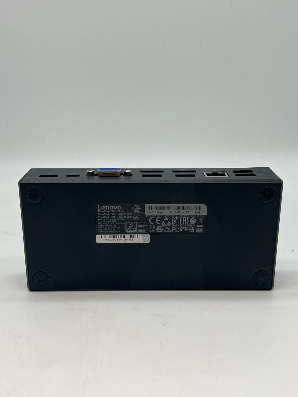 Lenovo ThinkPad USB-C Dock DK1633 40A9 with Power Adapter & USB-C Cable - Used