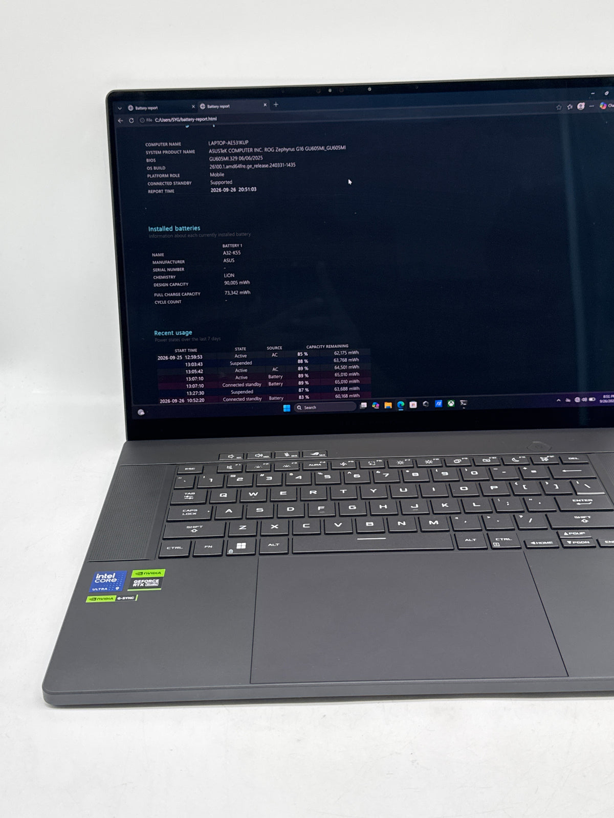 Asus ROG Zephyrus G16 GU605MI Ultra 9 185H 16GB 1TB RTX 4070 - Used