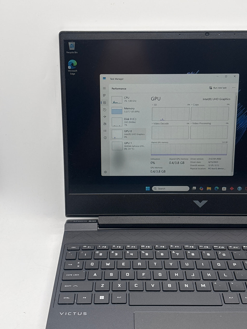 HP Victus 15-fa0031dx 15" Intel Core i5-12450H 8GB RAM 512GB SSD GTX 1650 Black - READ