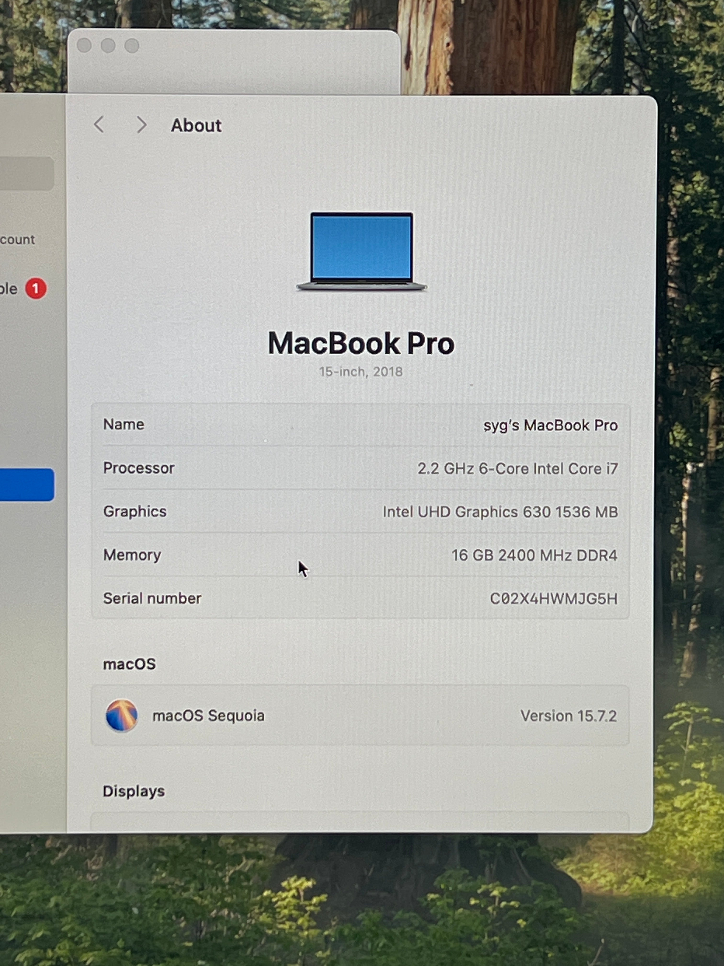 Apple MacBook Pro 15" A1990 Core i7 16GB RAM 256GB SSD Bad Battery