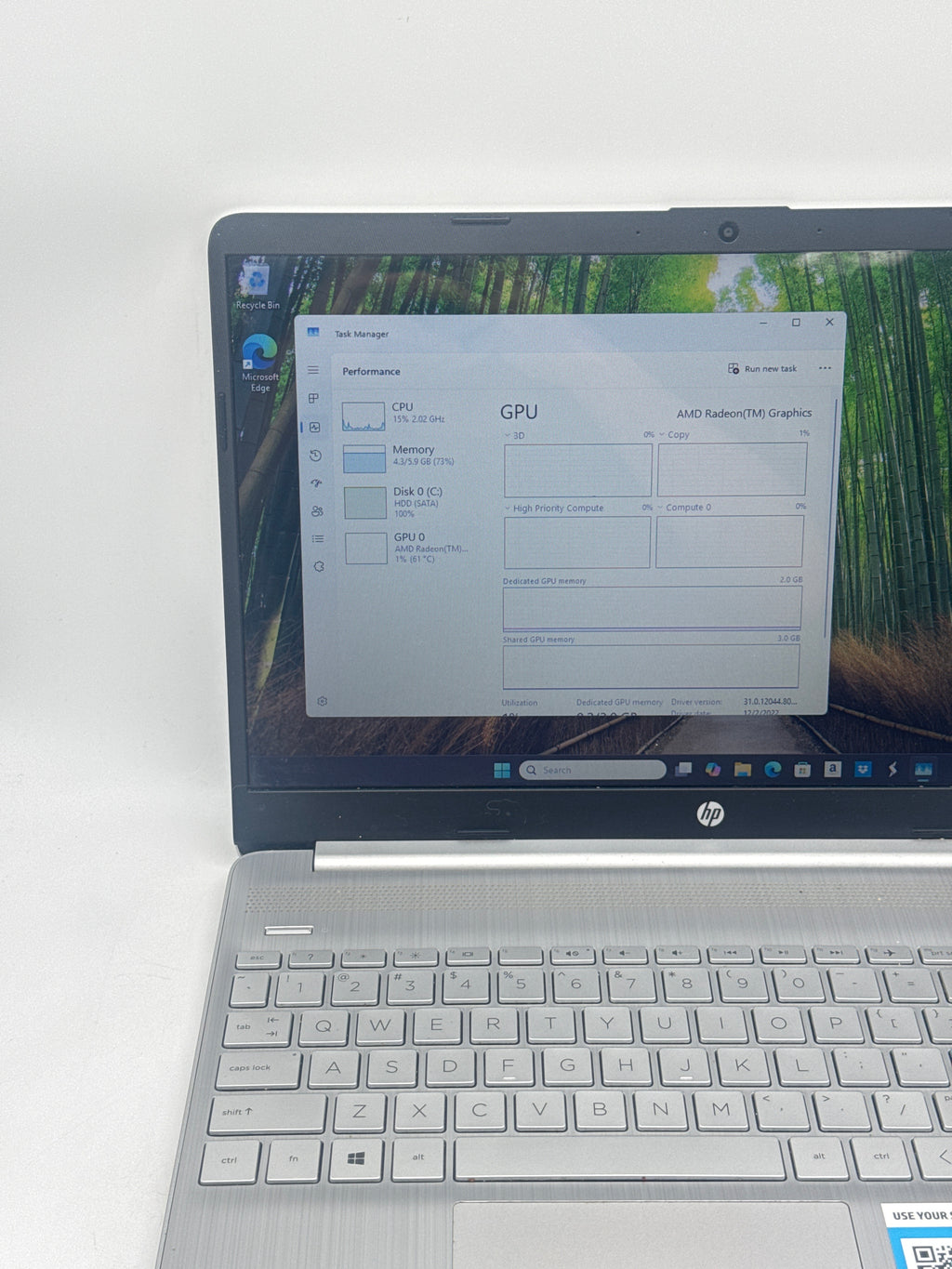 HP 15-GW00230D Ryzen 3 3250U 8GB RAM 1TB HDD - Bad HDD