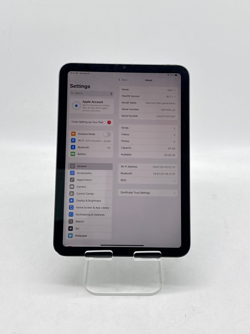 Apple iPad Mini 6th Gen A2567 8.3" 64GB Wi-Fi Space Gray Used