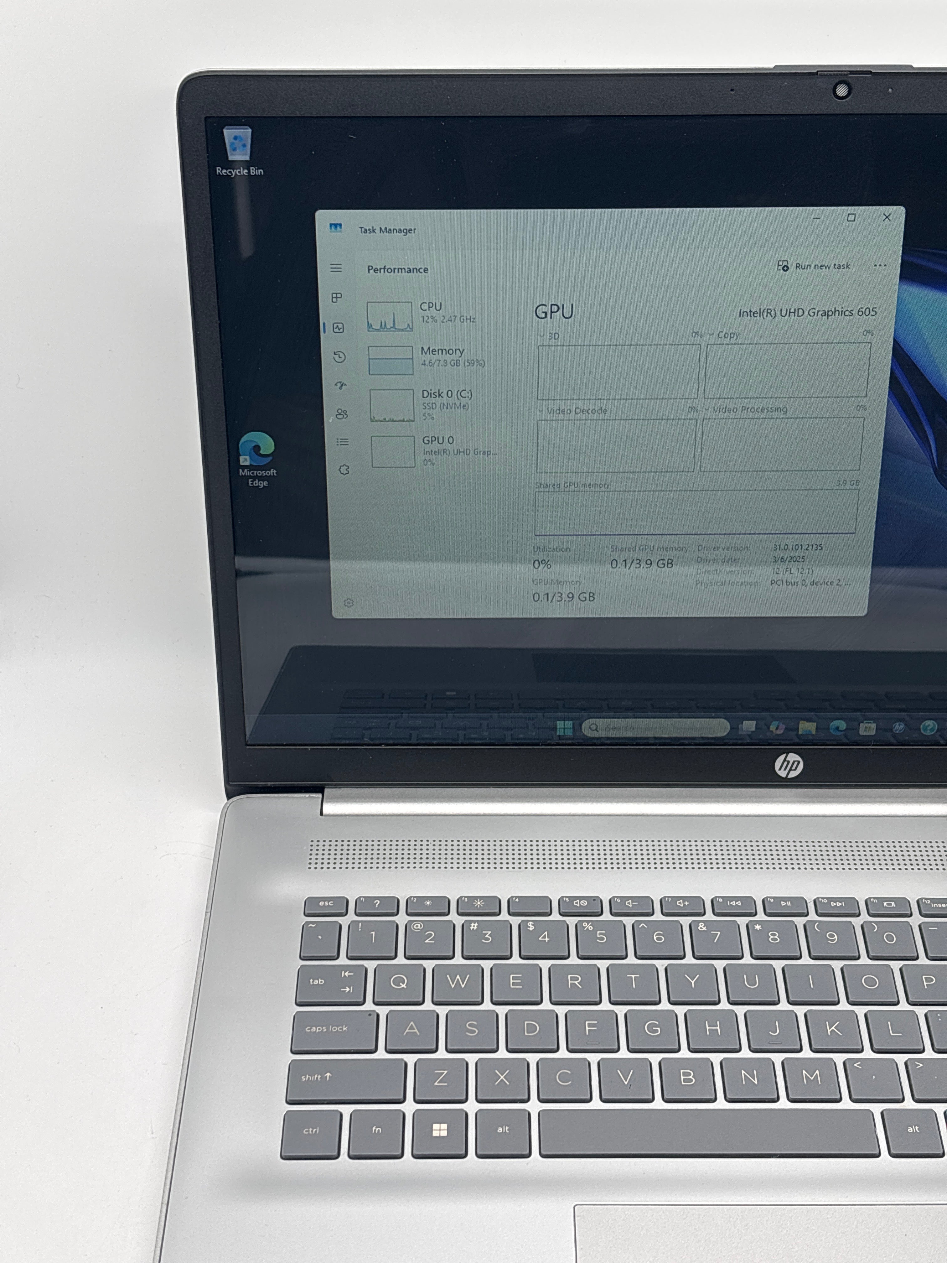 HP 17-cn0001tg Pentium N5030 8GB RAM 128GB SSD