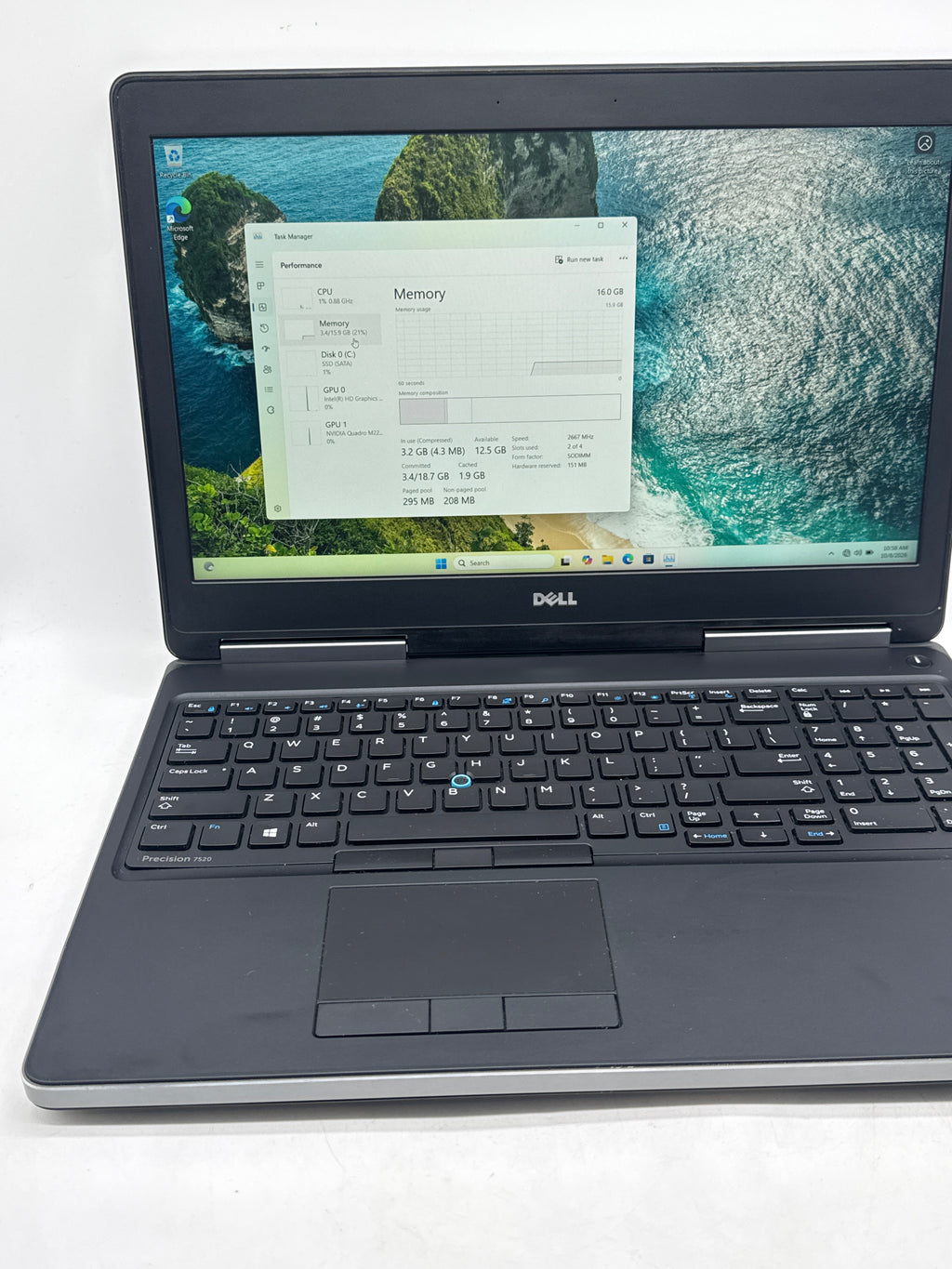 Dell Precision 7520 Core i7 7820HQ 16GB RAM 512GB SSD Quadro M2200 - Used