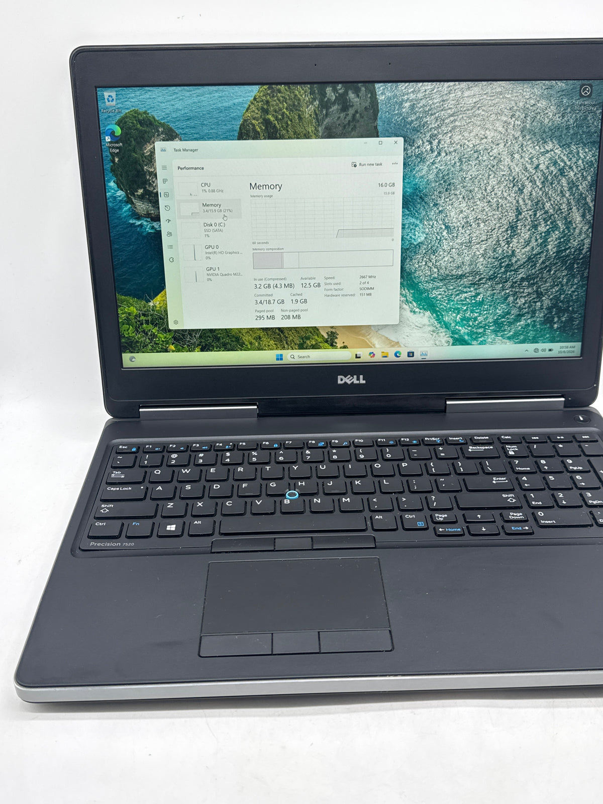 Dell Precision 7520 Core i7 7820HQ 16GB RAM 512GB SSD Quadro M2200 - Used