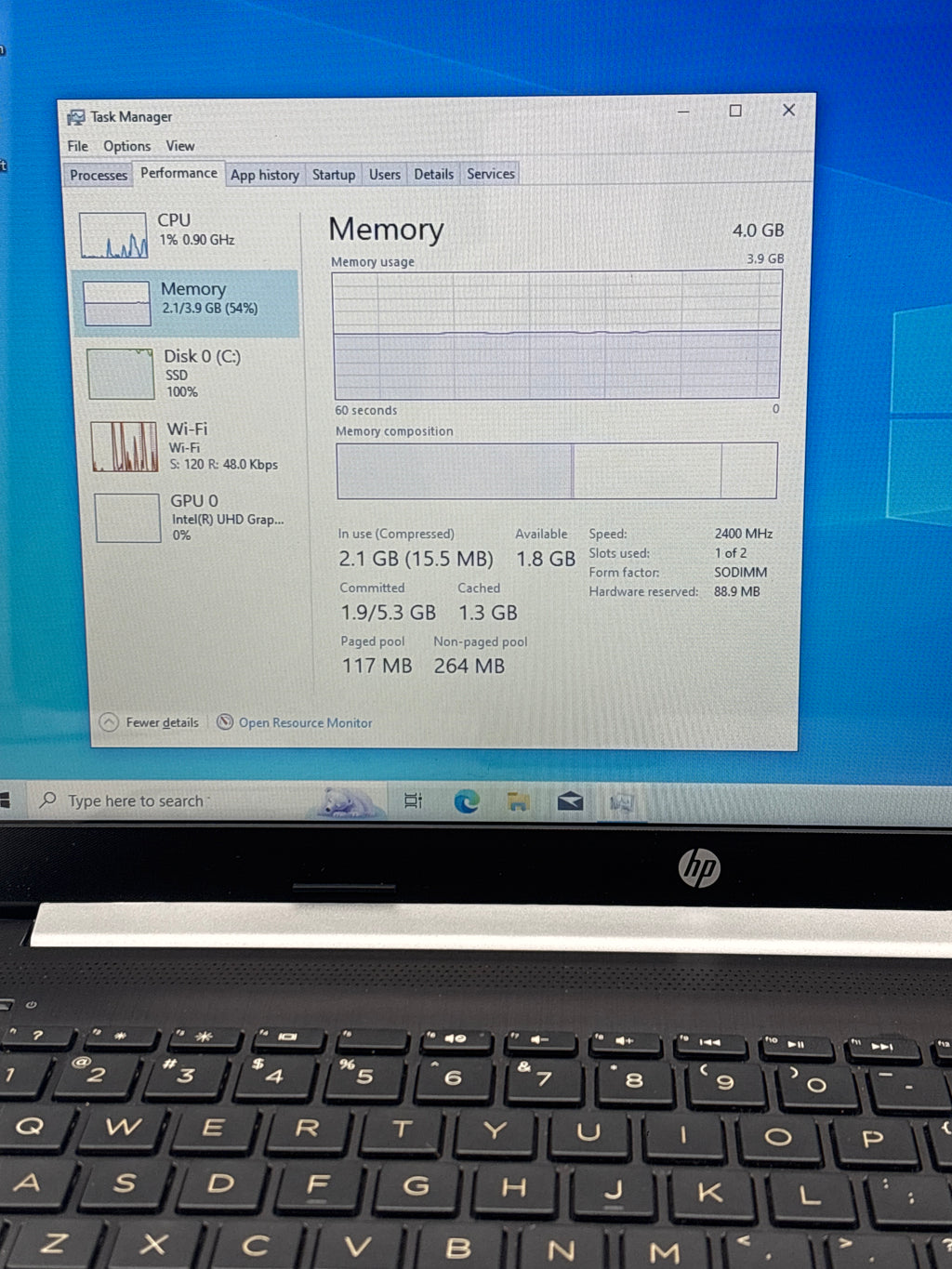 HP 15-da0073wm Intel Core i7-8550U 1TB SSD 4GB RAM