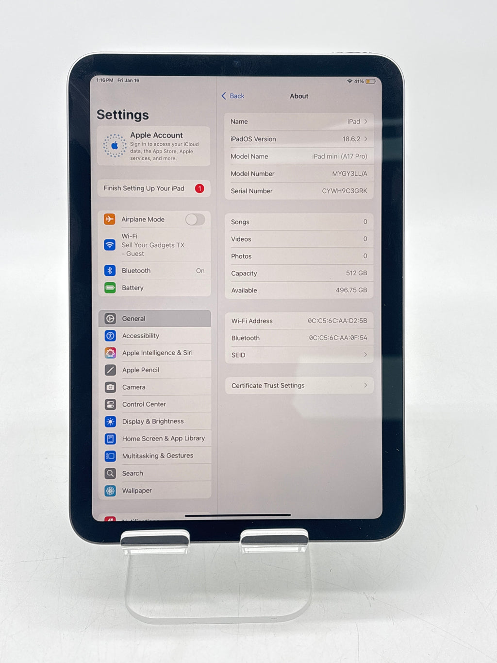Apple iPad Mini (A17 Pro) 512GB Space Gray WIFI only -  Open Box