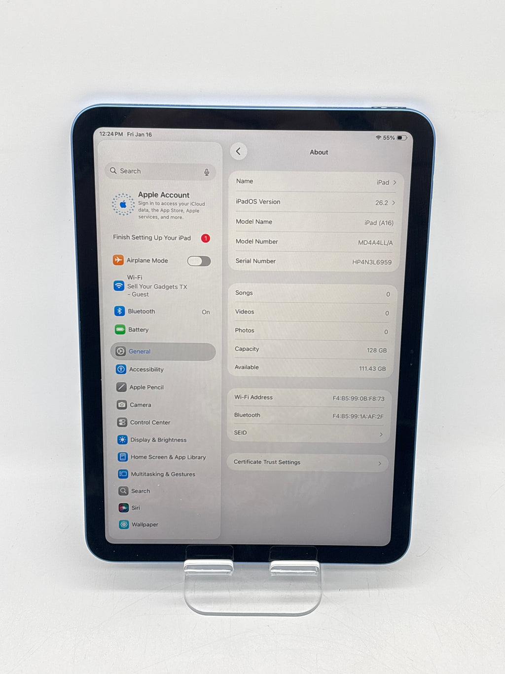 Apple iPad 11th Gen A16 128 GB Blue Wi-Fi - Used (Cycle Count 20)