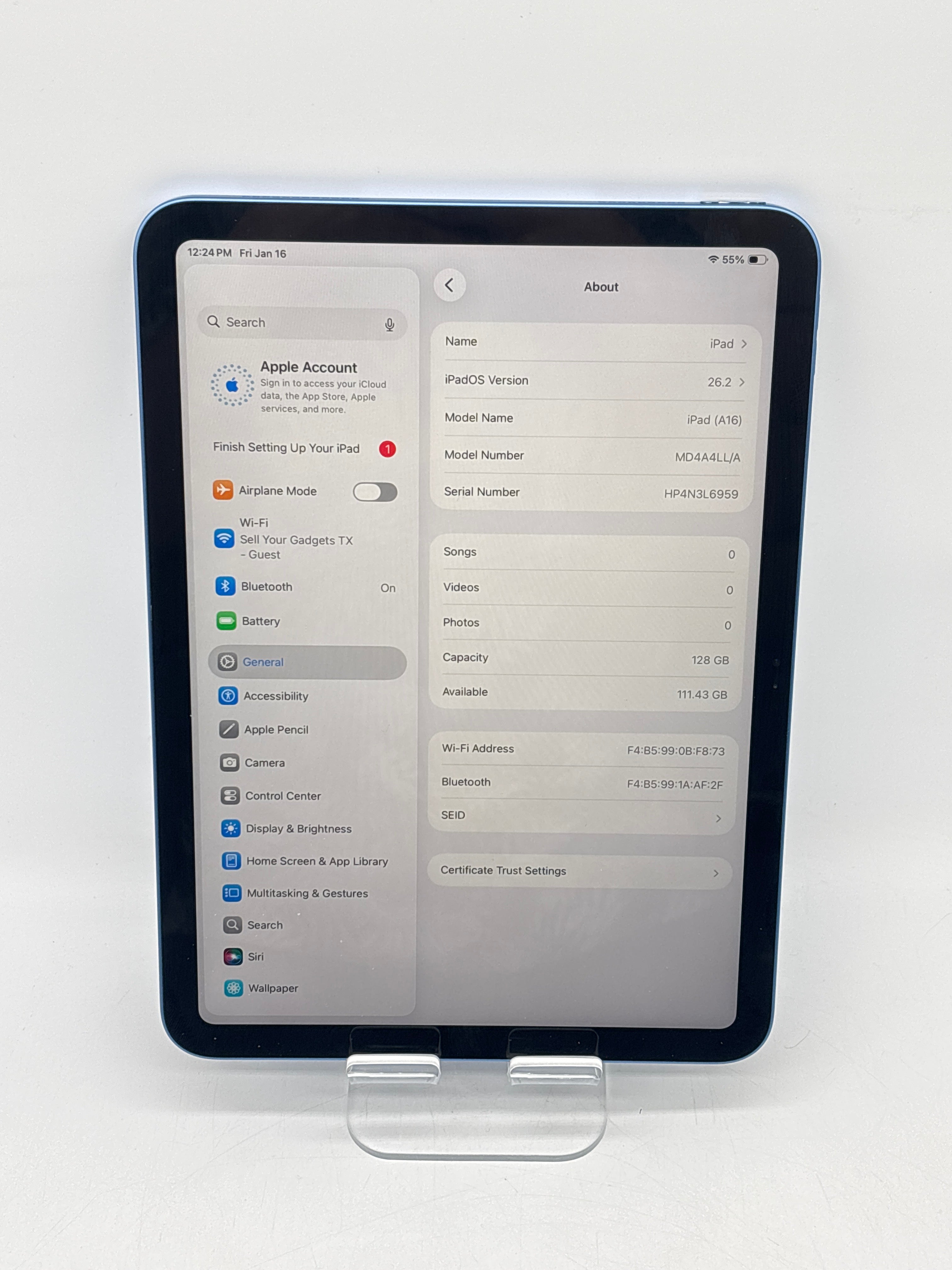 Apple iPad 11th Gen A16 128 GB Blue Wi-Fi - Used (Cycle Count 20)