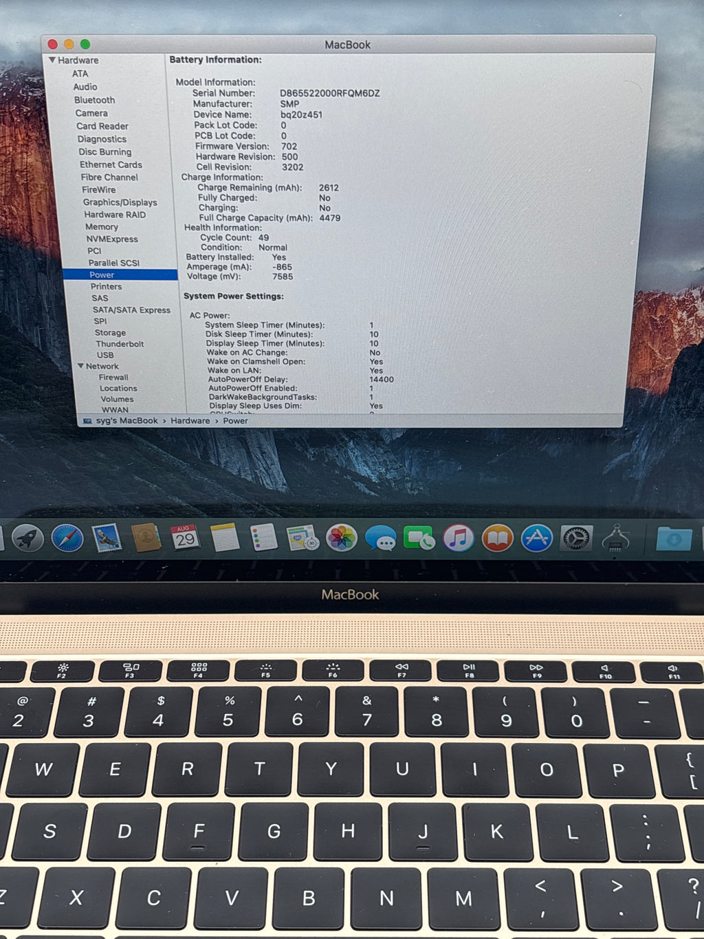 Apple MacBook A1532 12" Core M 8GB RAM 512GB SSD Gold - For Parts