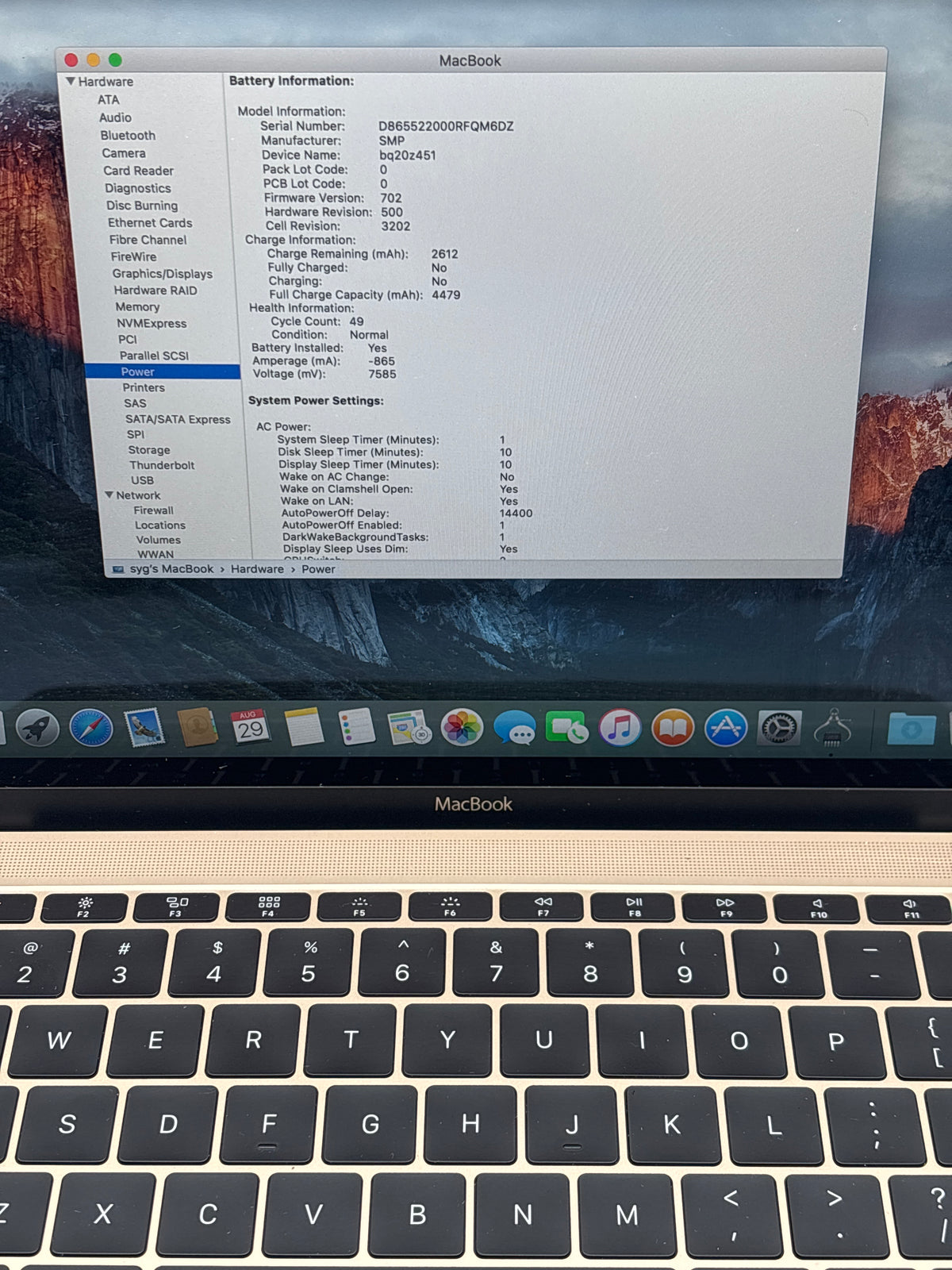 Apple MacBook A1532 12" Core M 8GB RAM 512GB SSD Gold - For Parts
