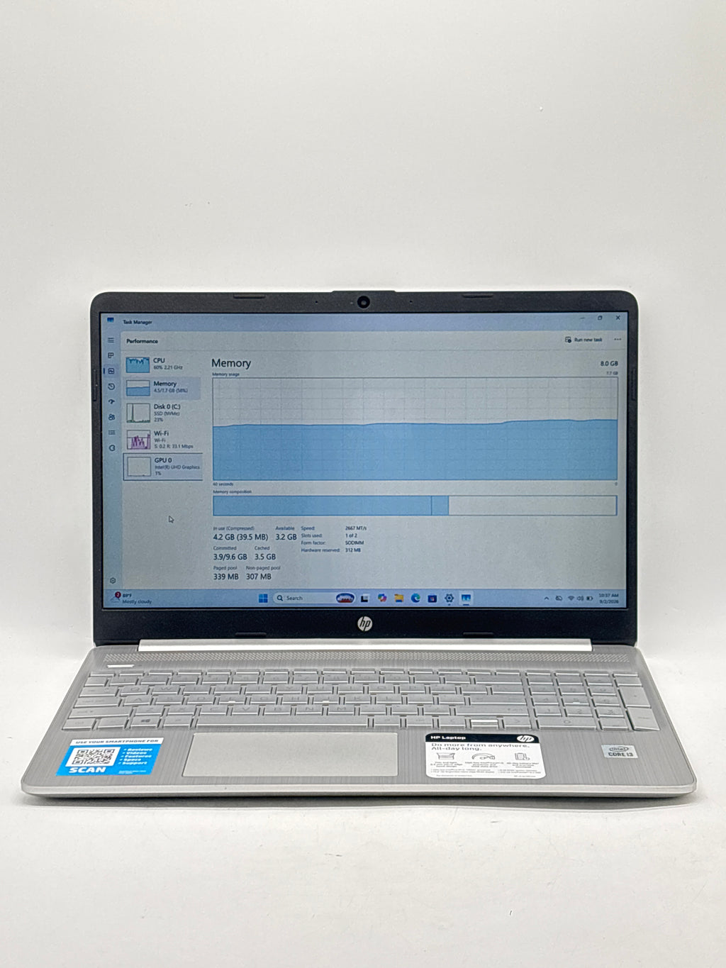 HP 15-dy1091wm 15" Intel Core i3-1005G1 8GB RAM 256GB SSD Gray - Bad Keyboard