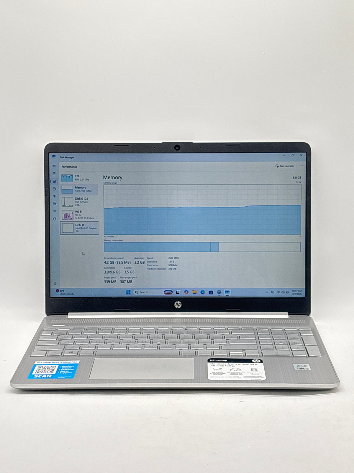 HP 15-dy1091wm 15" Intel Core i3-1005G1 8GB RAM 256GB SSD Gray - Bad Keyboard
