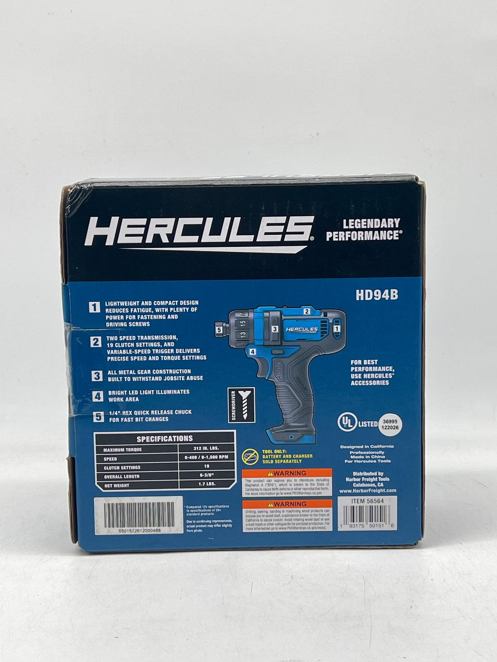 Hercules HD94B 12V Compact 1/4" Cordless Screwdriver Brushed - New