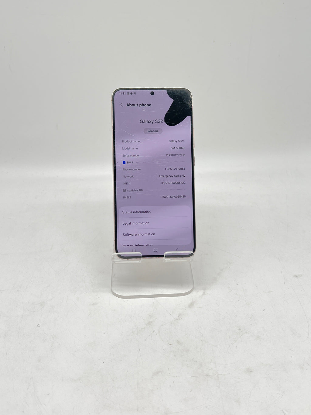 Samsung Galaxy S22 Plus SM-S906U 128GB Unlocked - Cracked Back/Screen Bad LCD