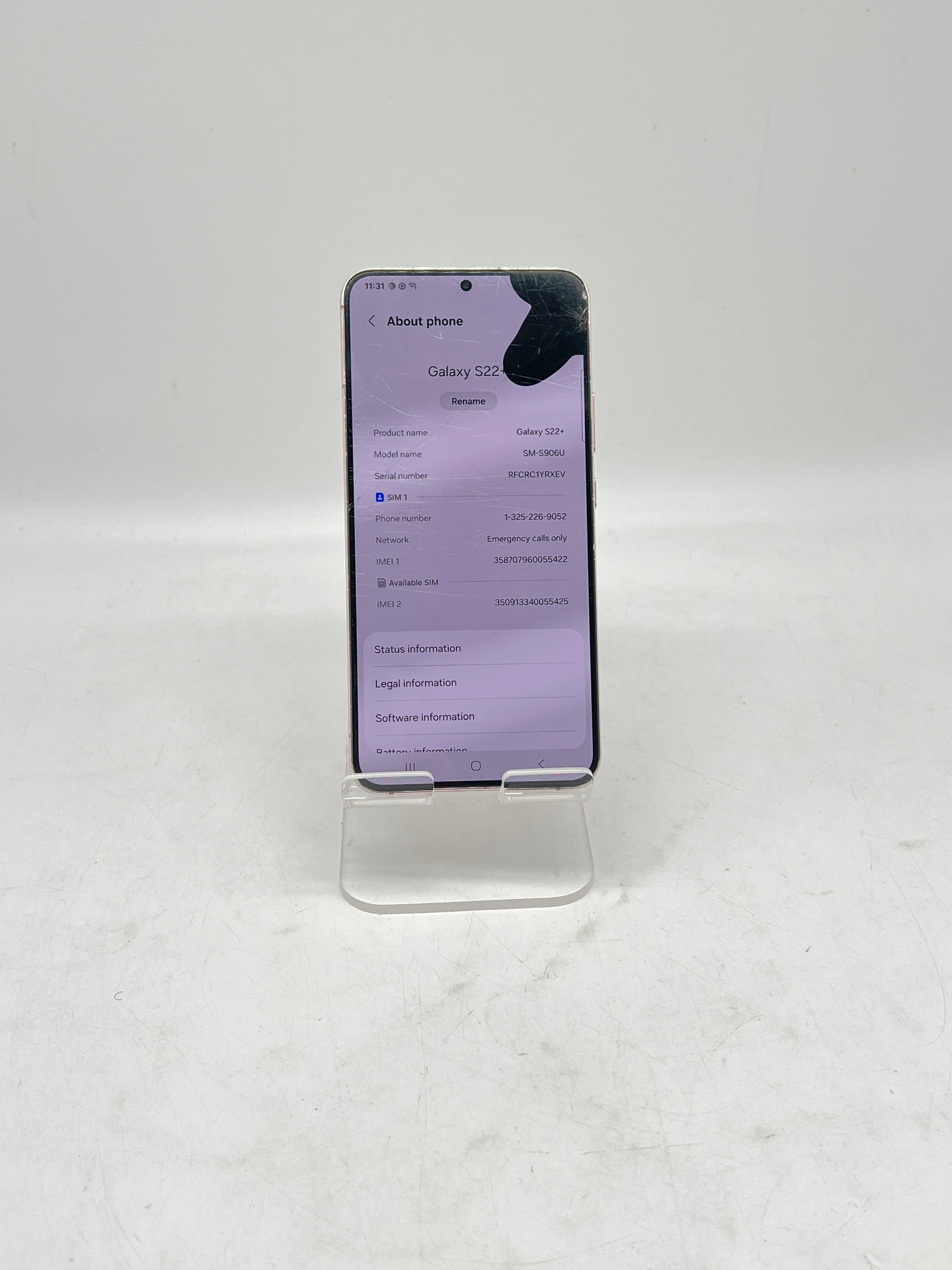 Samsung Galaxy S22 Plus SM-S906U 128GB Unlocked - Cracked Back/Screen Bad LCD