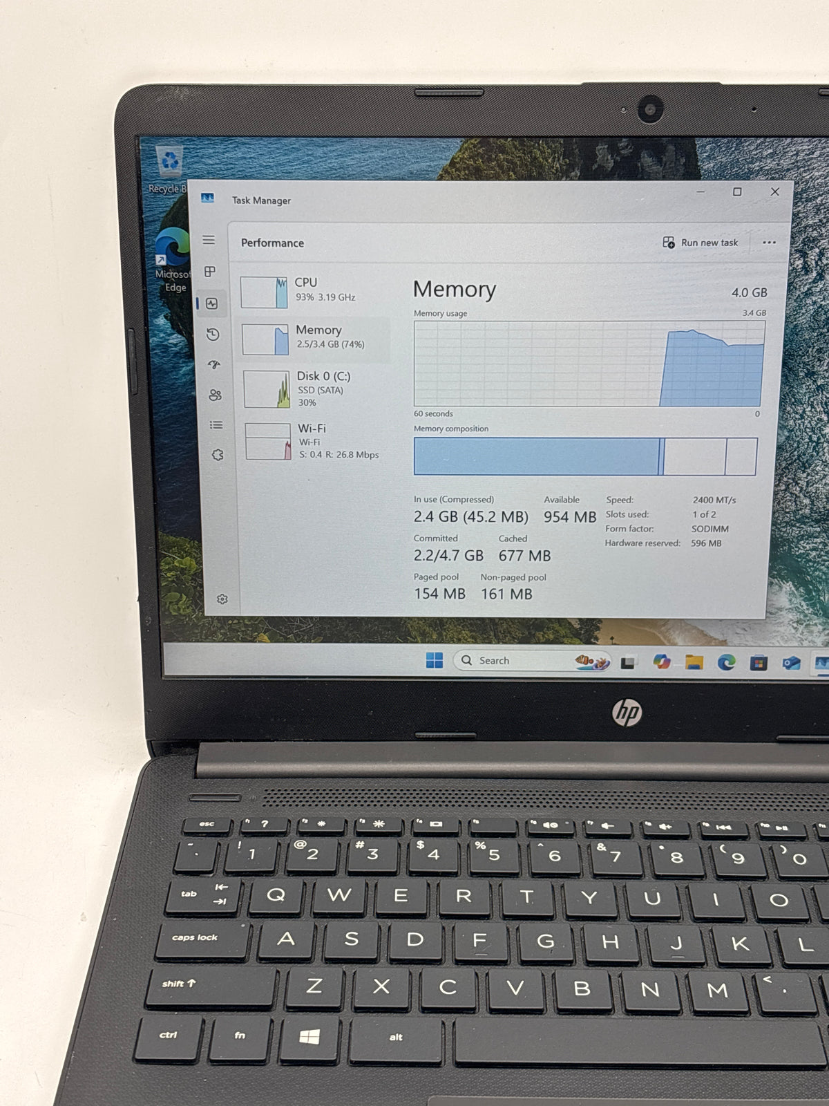 HP 14-DK1013DX AMD Athlon Silver 3050U 4GB RAM 128GB SSD Black - Used