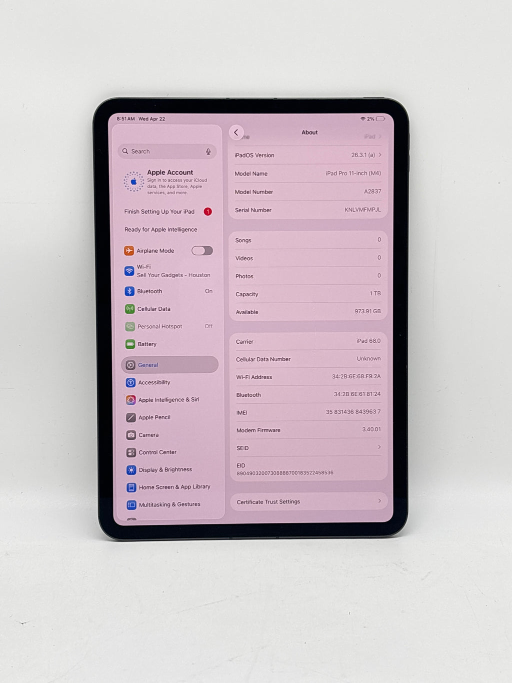 Apple iPad Pro 11" M4 1TB Wi-Fi + Cellular Unlocked Gray - Used