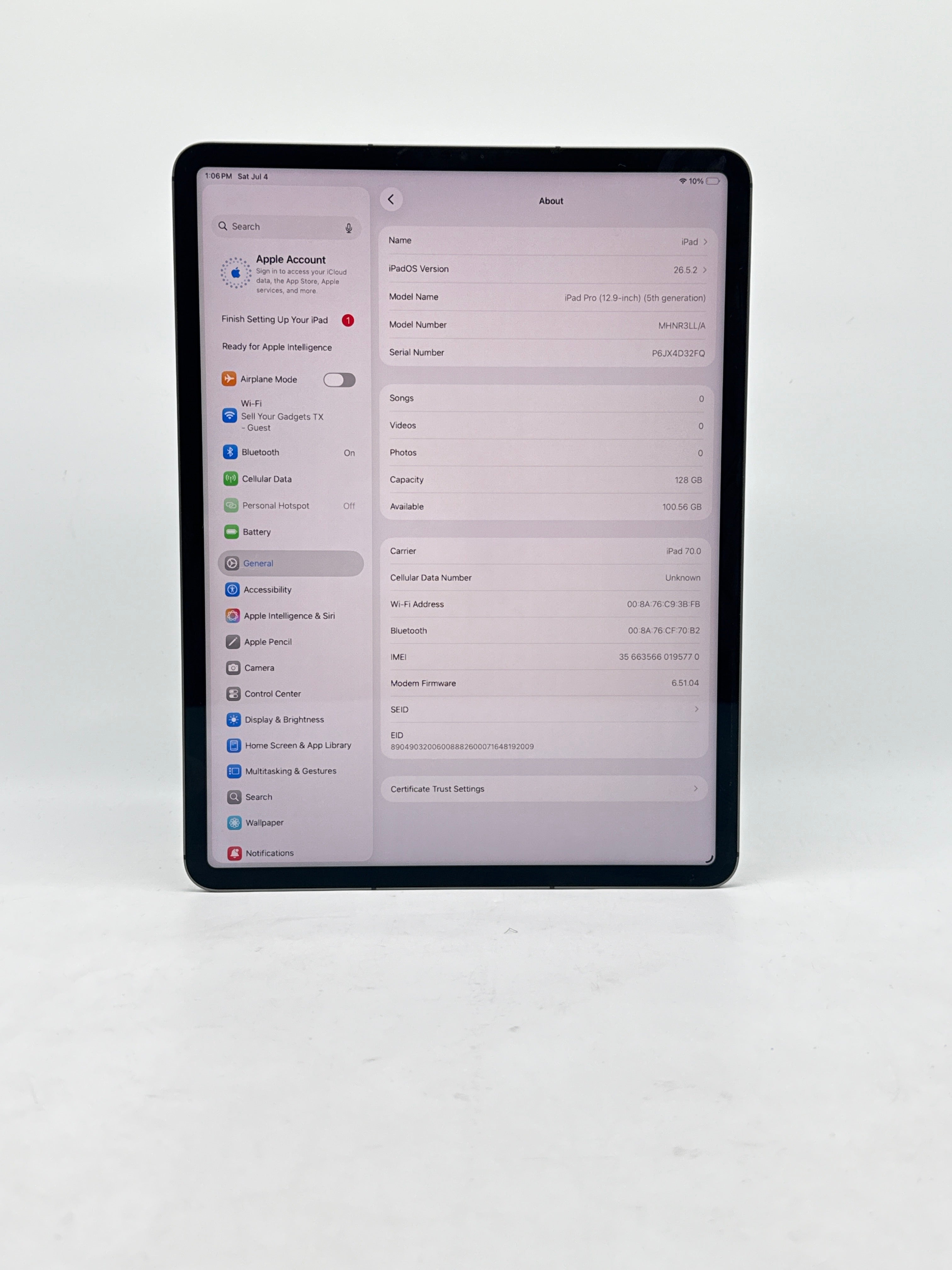 Apple iPad Pro 12.9" 5th Gen A2379 128GB Wi-Fi Cellular - Used