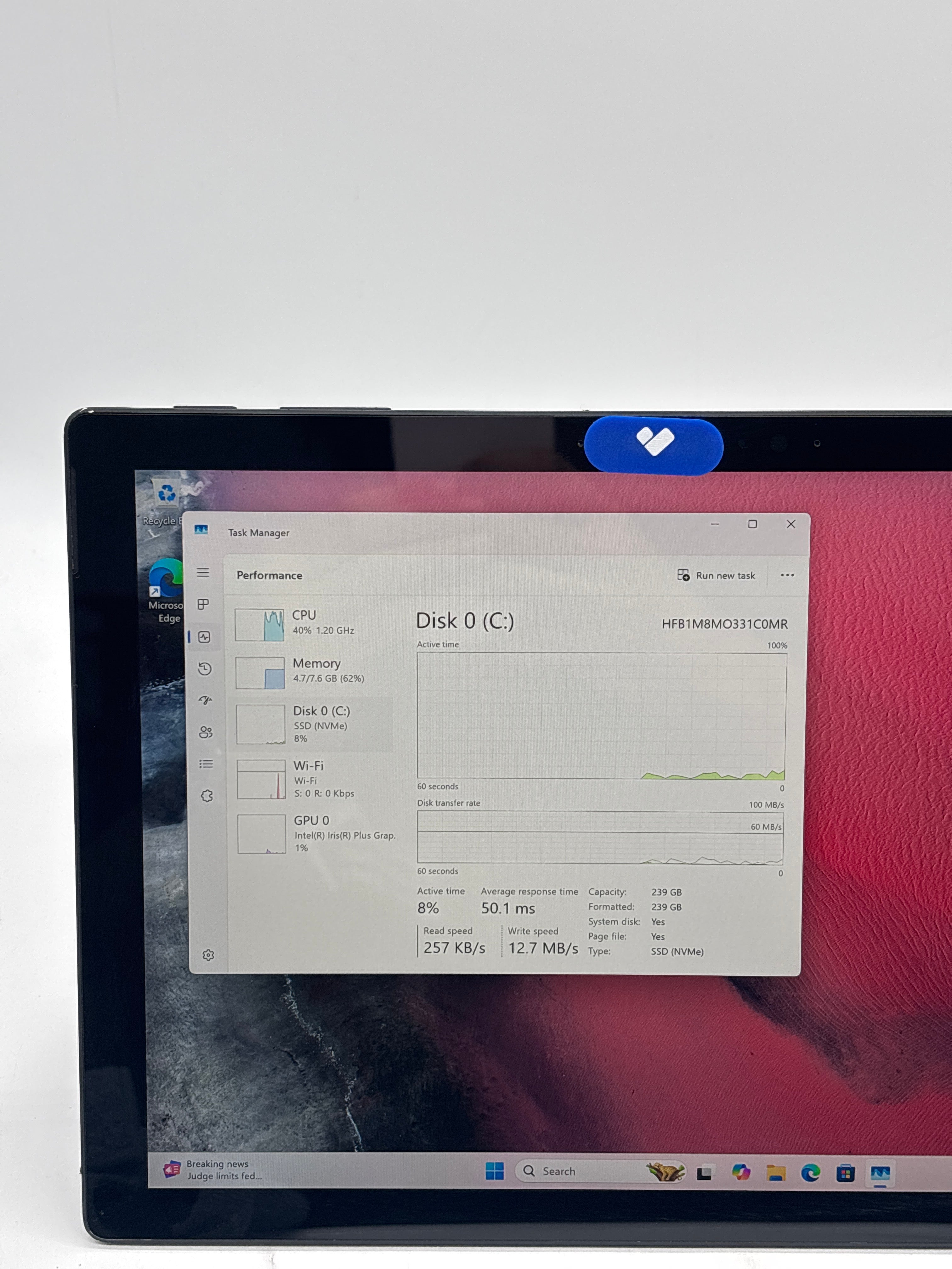 Microsoft Surface Pro 7 12.3 inch Intel Core i5 8GB 256GB Black Used