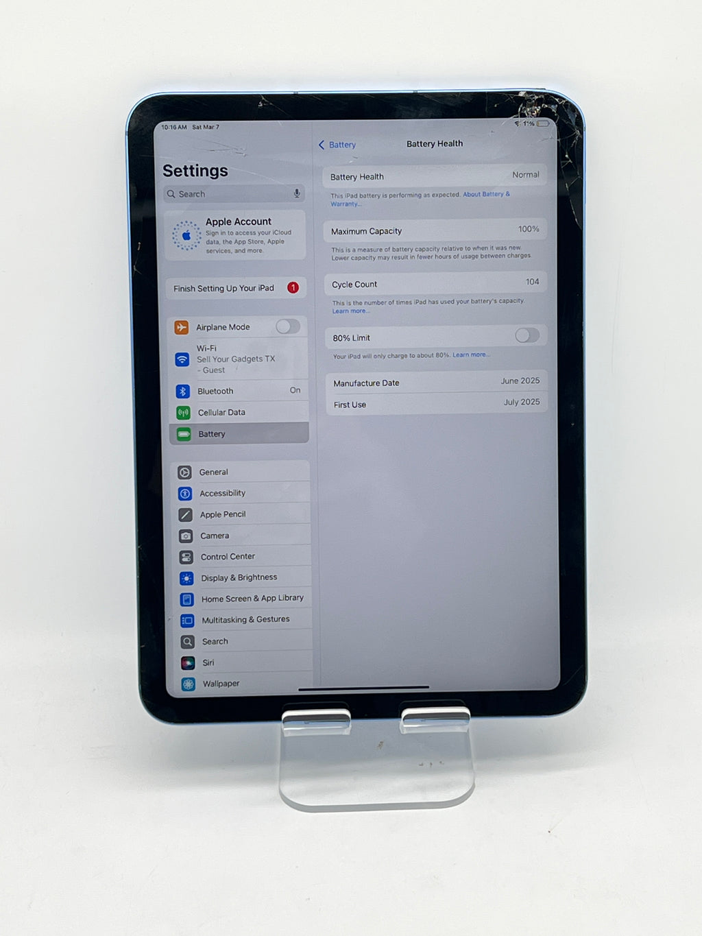 Apple iPad 11th GEN 128GB WiFi + Cellular Cracked Screen