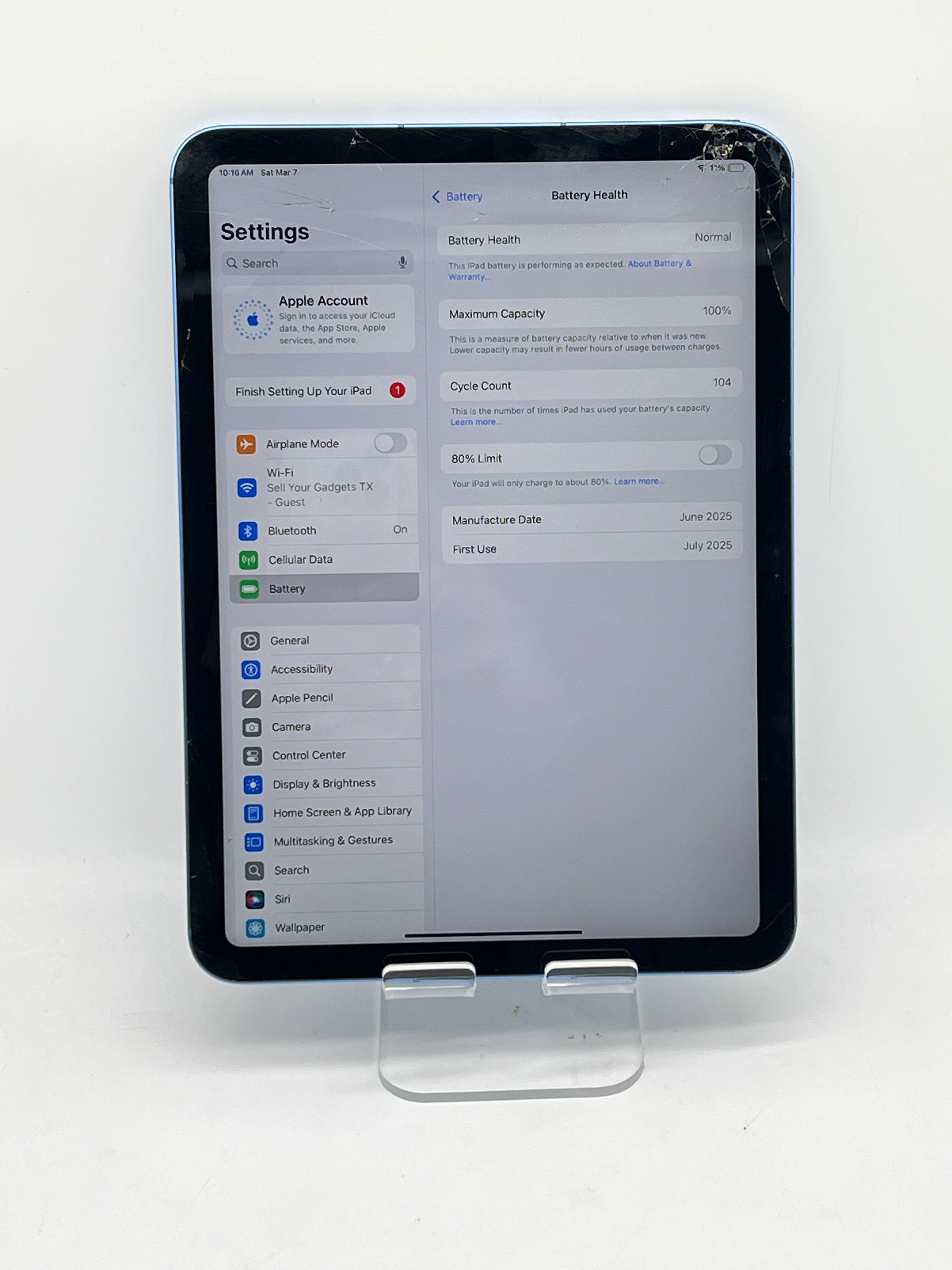 Apple iPad 11th GEN 128GB WiFi + Cellular Cracked Screen