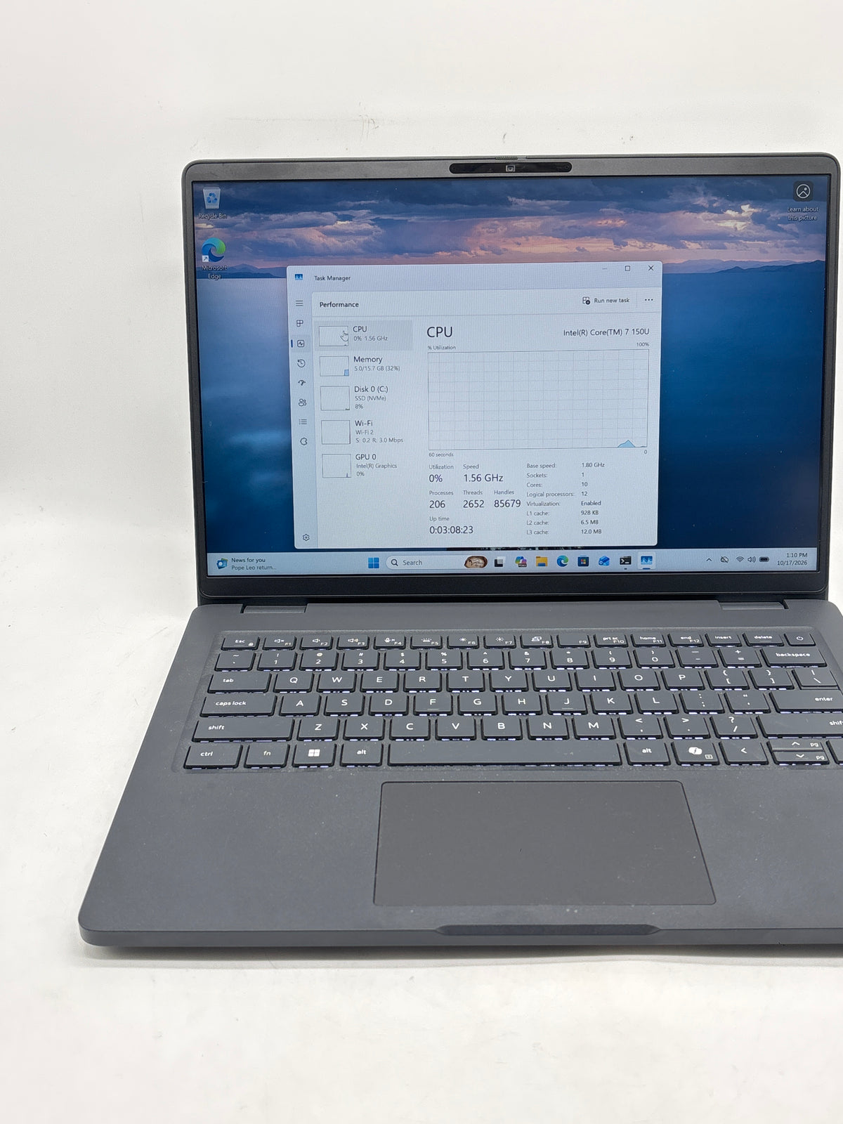 Dell Pro 14 PC14250 Intel Core 7 150U 16GB RAM 256GB SSD 14in Black - Used