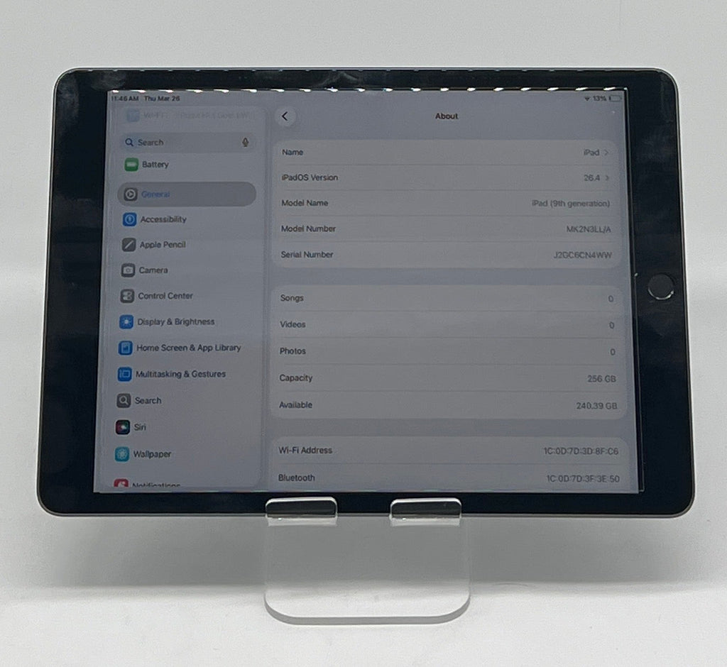 Apple iPad 9th Gen A2604 Space Gray Wi-Fi 256GB - For Parts (Remotely Managed)