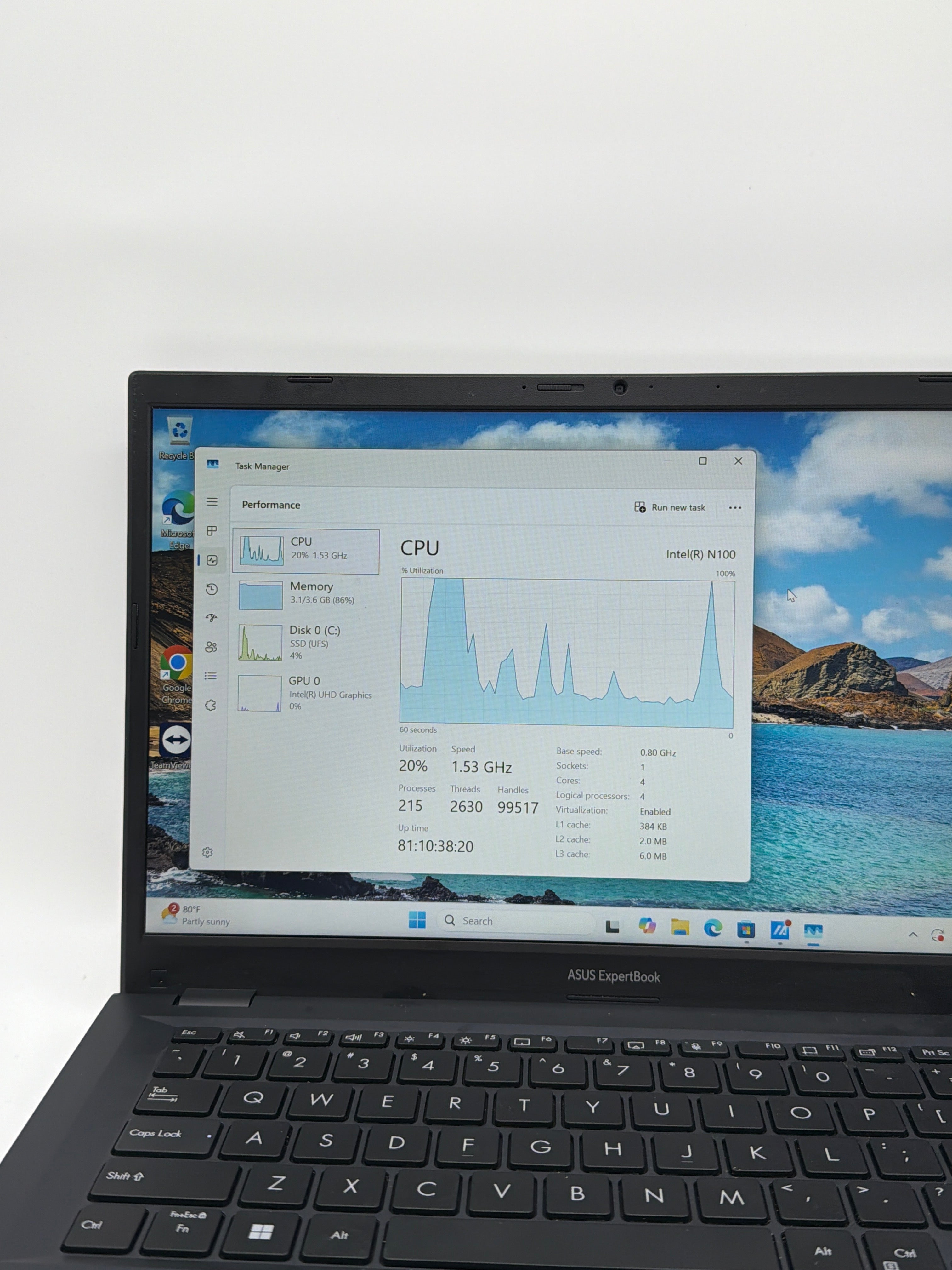 Asus ExpertBook 14 B1402CG 14 Inch Intel N100 4GB RAM 128GB SSD Blue Used