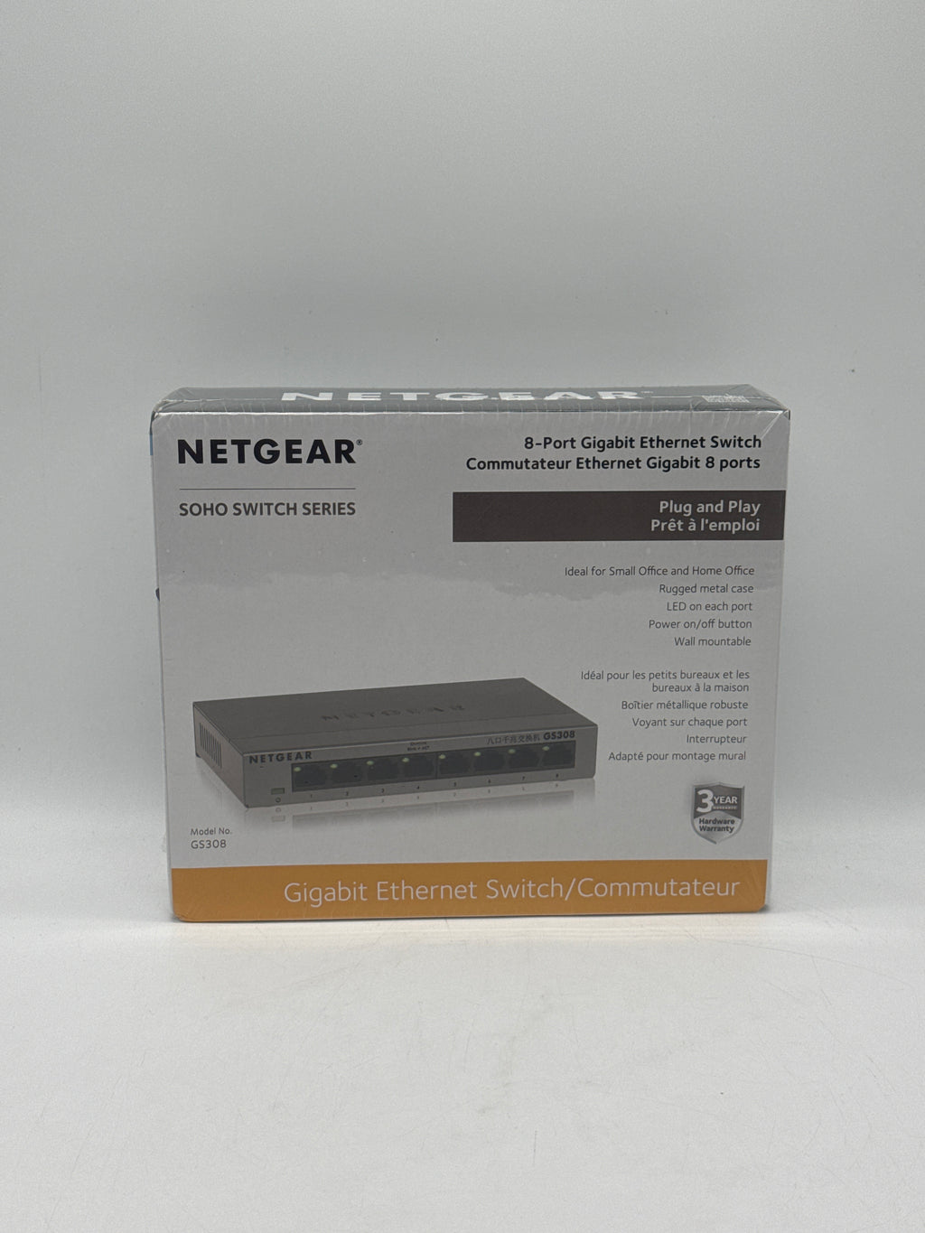 NETGEAR 8-Port Gigabit Ethernet Switch Model GS308-100PAS - New In Box