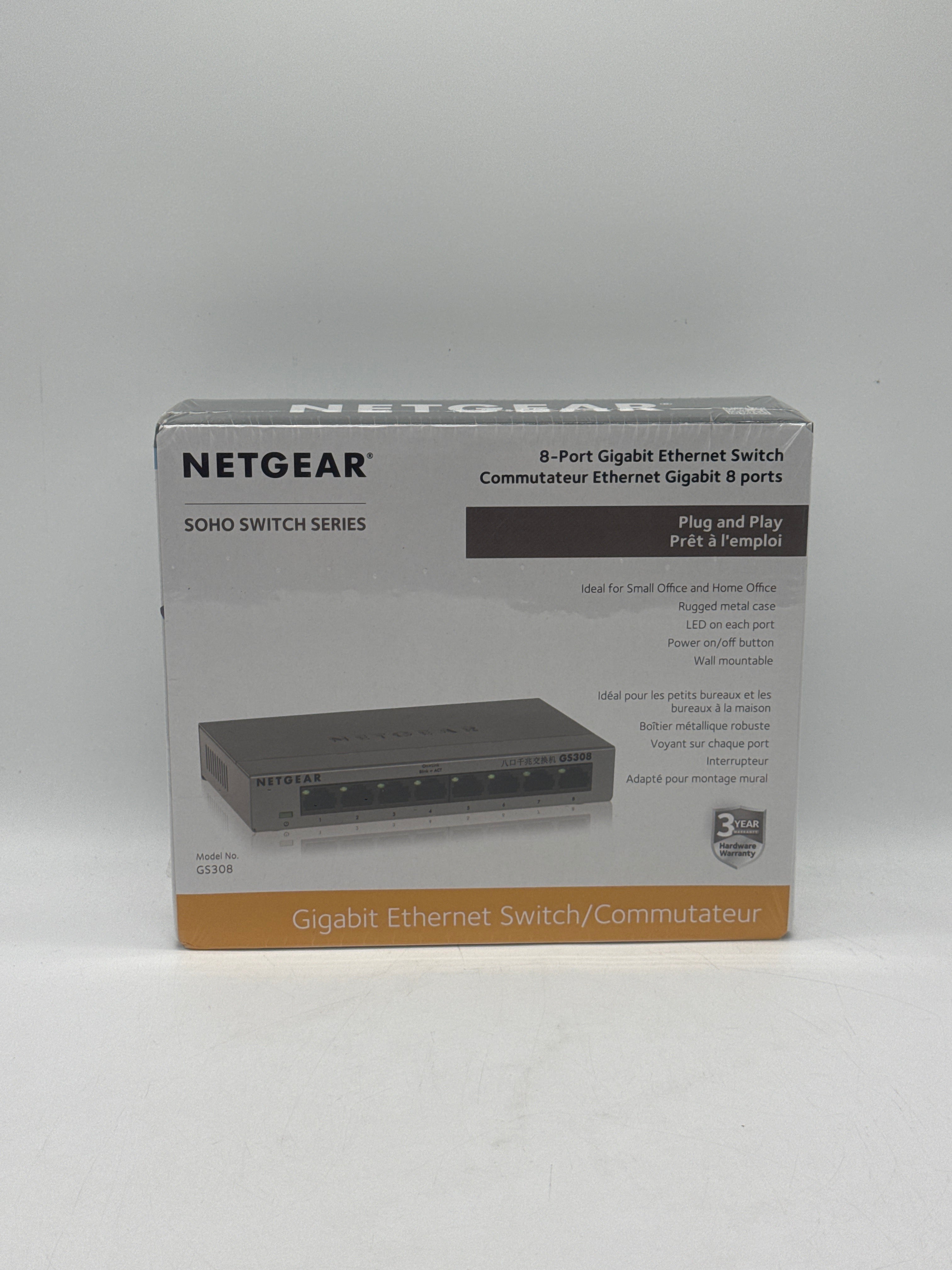 NETGEAR 8-Port Gigabit Ethernet Switch Model GS308-100PAS - New In Box