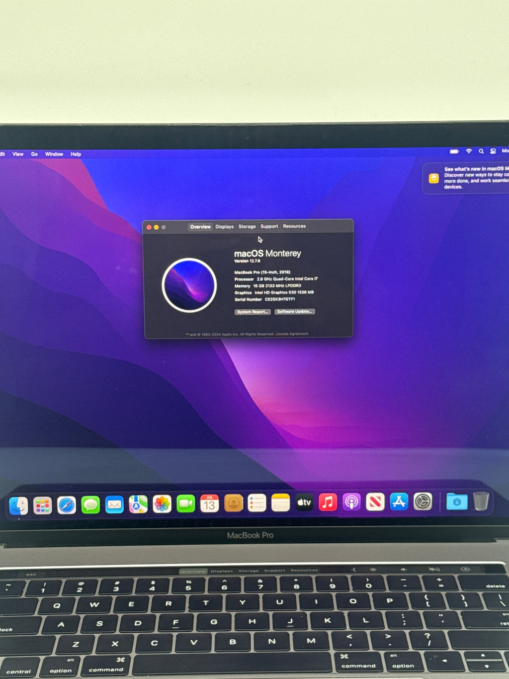 Apple MacBook Pro 15" A1707 2016 Intel Core i7 16GB RAM 1TB SSD - Used